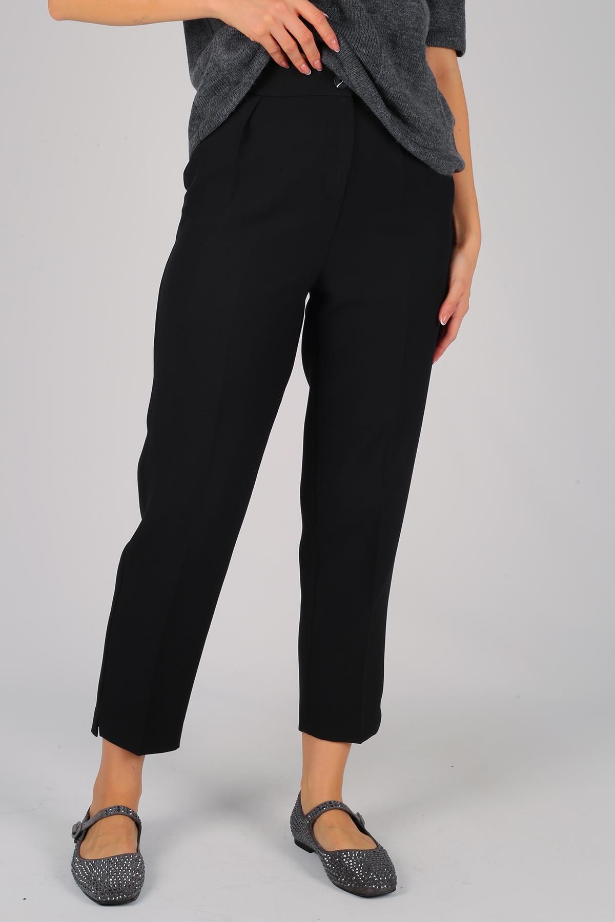 FACETTE-Women's Black Pleated Slit Trousers 2