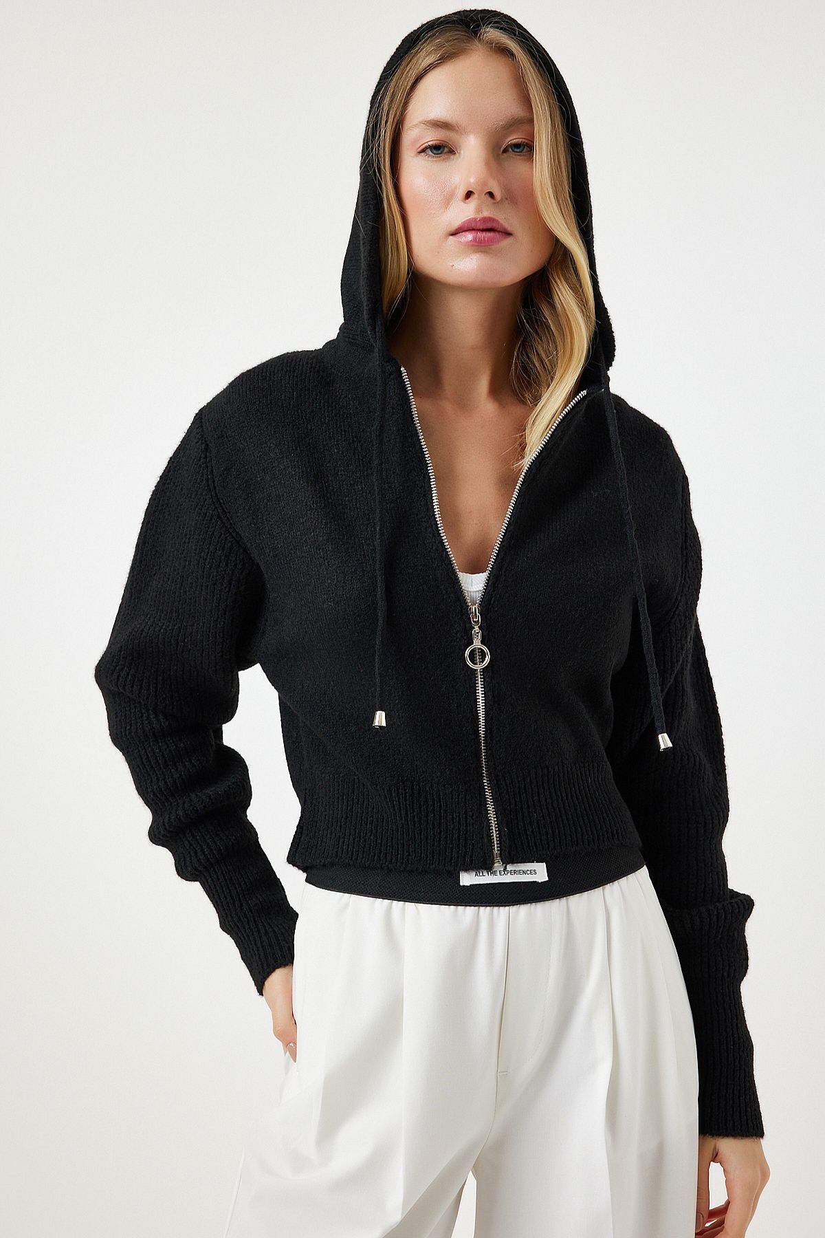 Lovelyİstanbul-Black Knitwear Cardigan - Hooded and Zippered Lyy0074 3