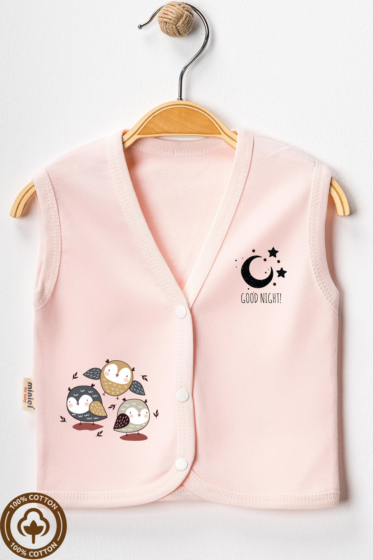 Miniel Unisex Bebek Baykuş Baskılı Organik Pamuklu 3-6-9 Ay 3lü Penye Bebek Yelek Set fotoğrafı 3 (önizleme)
