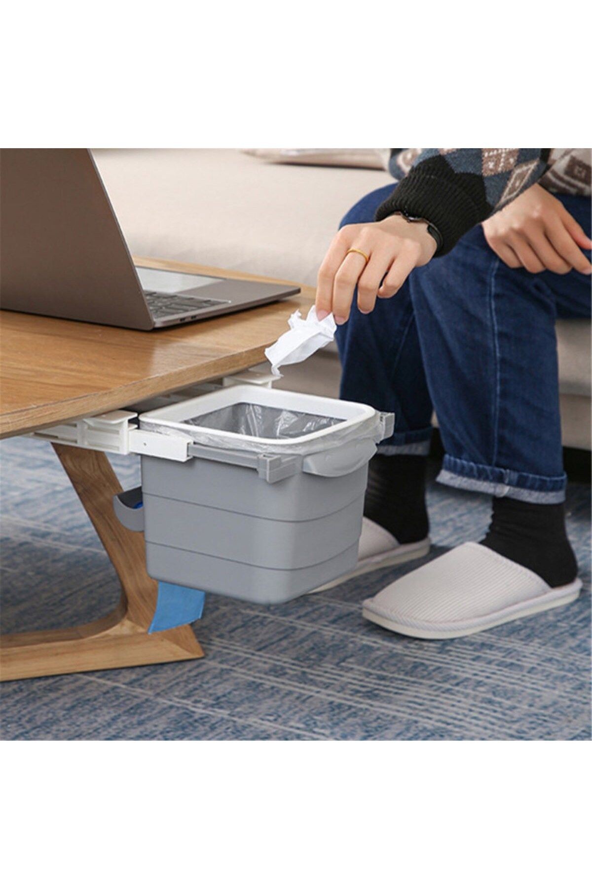 FRD GROUP-Mini Table Trash Can Plastic under Counter Retractable Adhesive Invisible Partition Practical (5235) 4