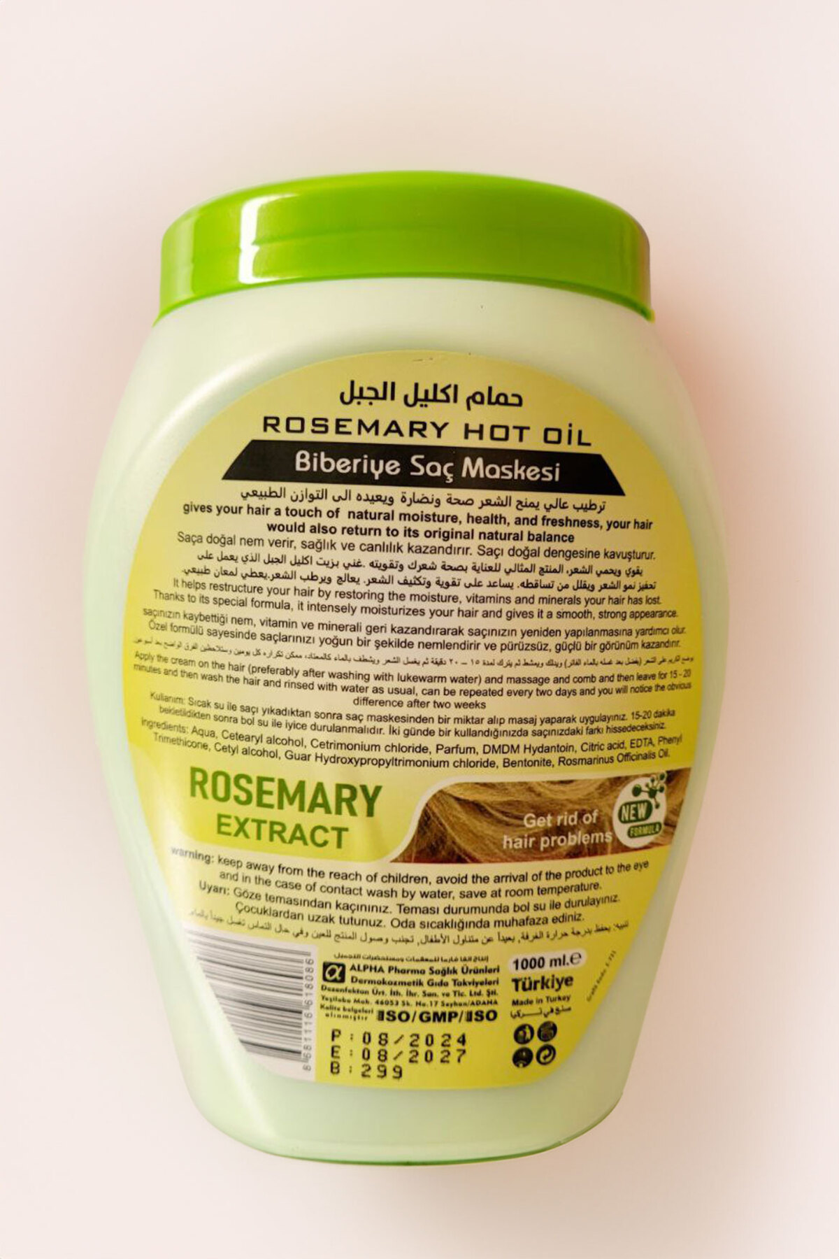 Alpha Hot Oil Cream 1000ML Biberiye Saç Maskesi Nemlendirir ve pürüzsüz Güçlü bir görünüm kazandırır — Rosemary — تصویر 2 از 2