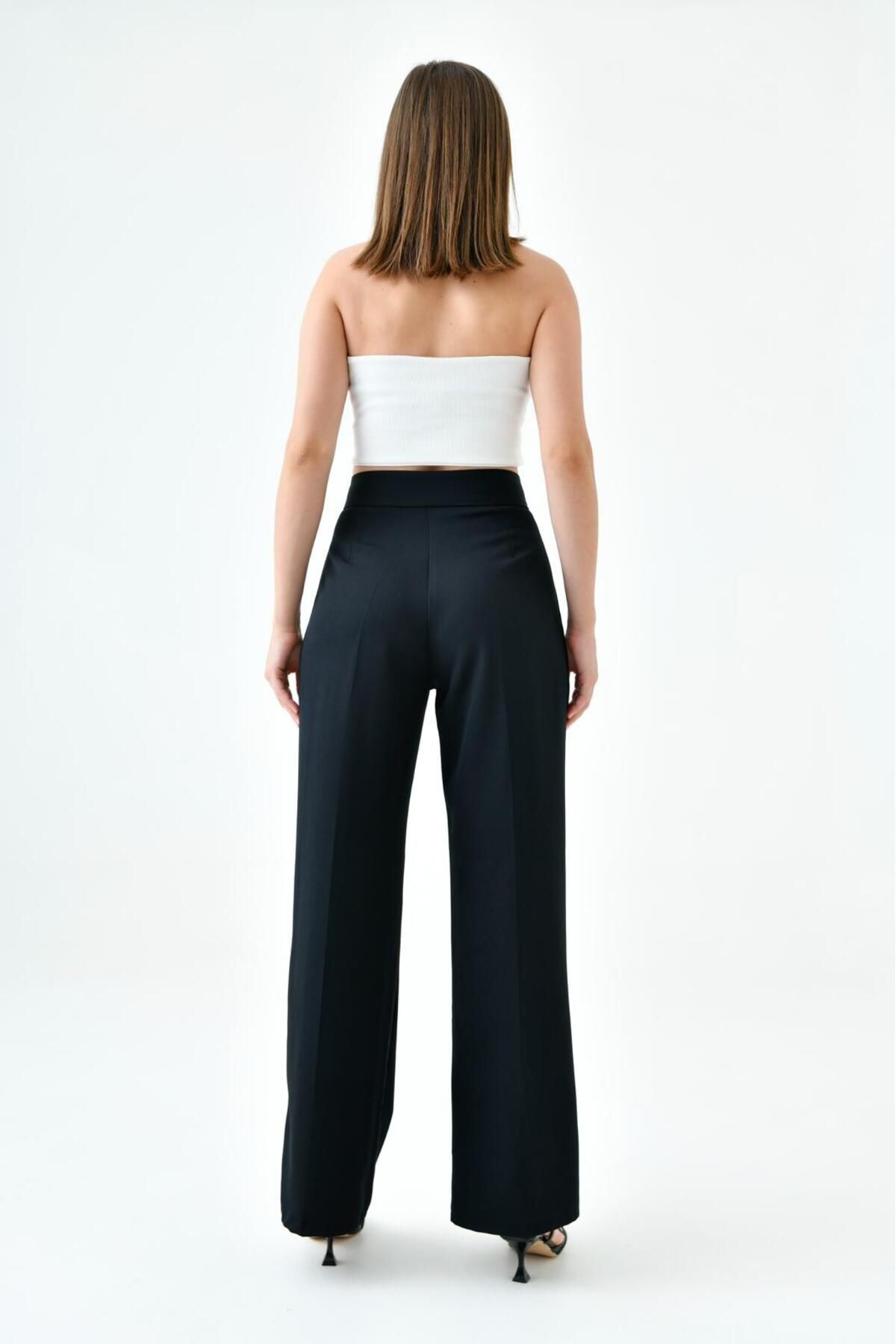 MİSLİNE-Balazzo Velcro Large Size Wide Leg Women's Fabric Trousers 6