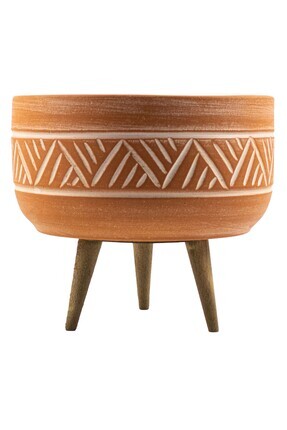 BİTKİ TASARIMI Terakota Hitit Desenli Toprak Aranjman ve Bonzai Saksı 3 Ayaklı