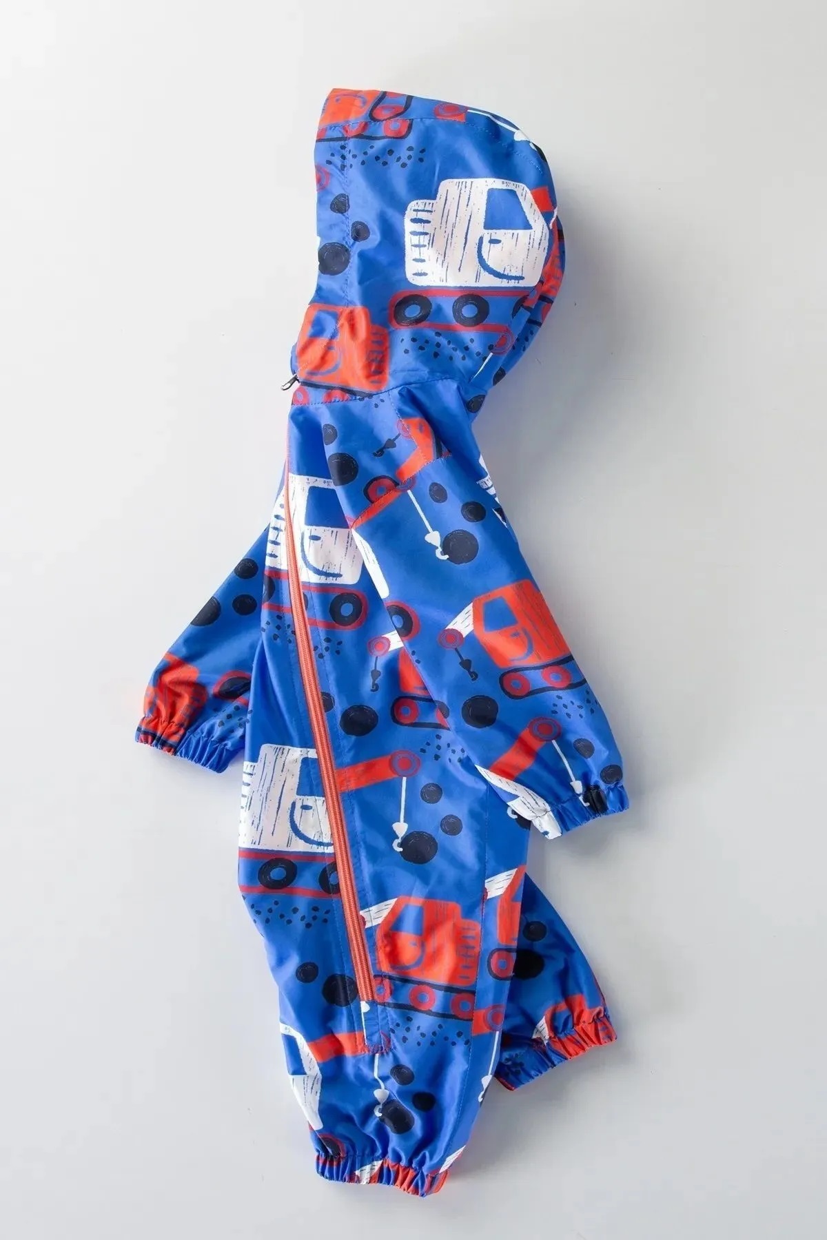 MDM Sevimli Kepçe Vinç Figürlü Kapşonlu Pamuk Astarlı Cepli Kız Erkek Bebek Yağmurluk Mont Tulum Çocuk fotoğrafı 3 (önizleme)