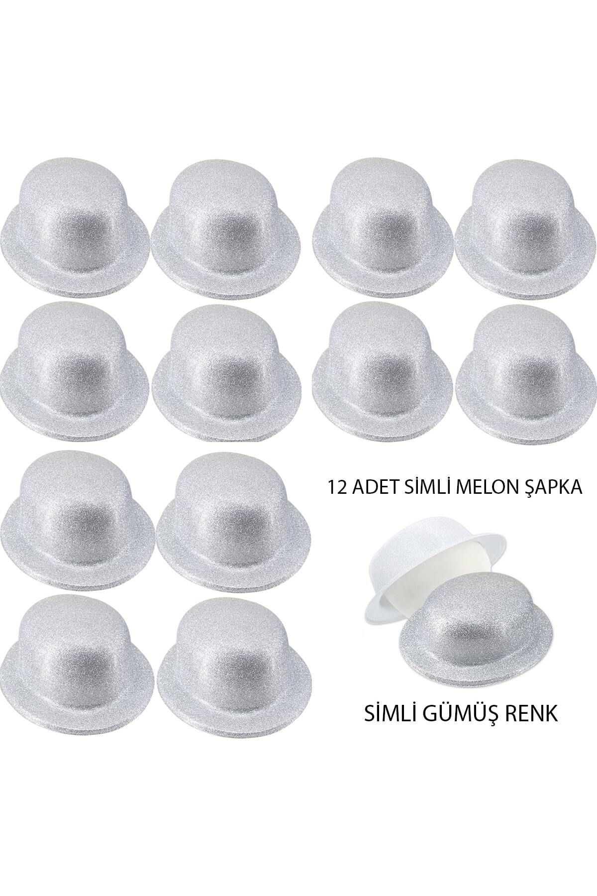 OEM Gümüş Renk Simli Melon Yuvarlak Parti Şapkası 12 Adet (5024)