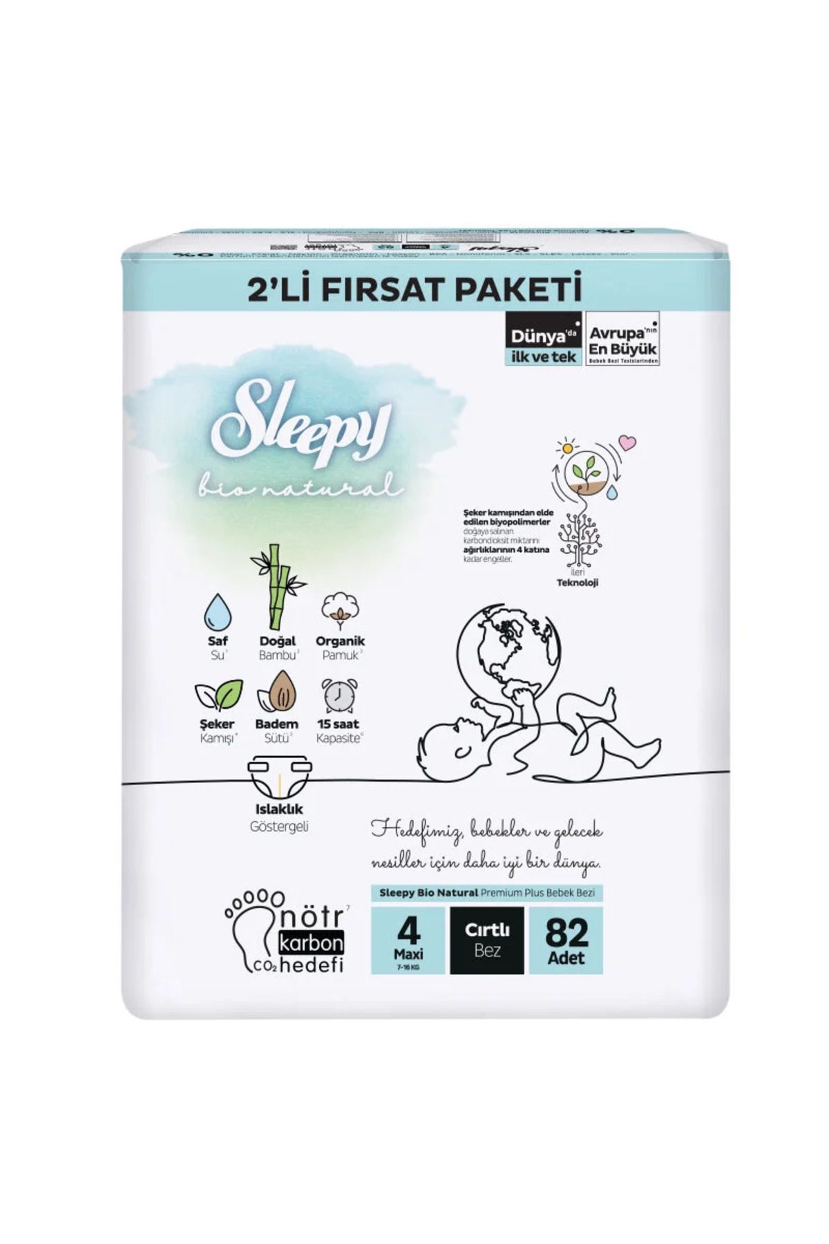 Liodora Sleepy Bio Natural Bebek Bezi 2'Li Fırsat Paketi 4 Beden 82 Adet