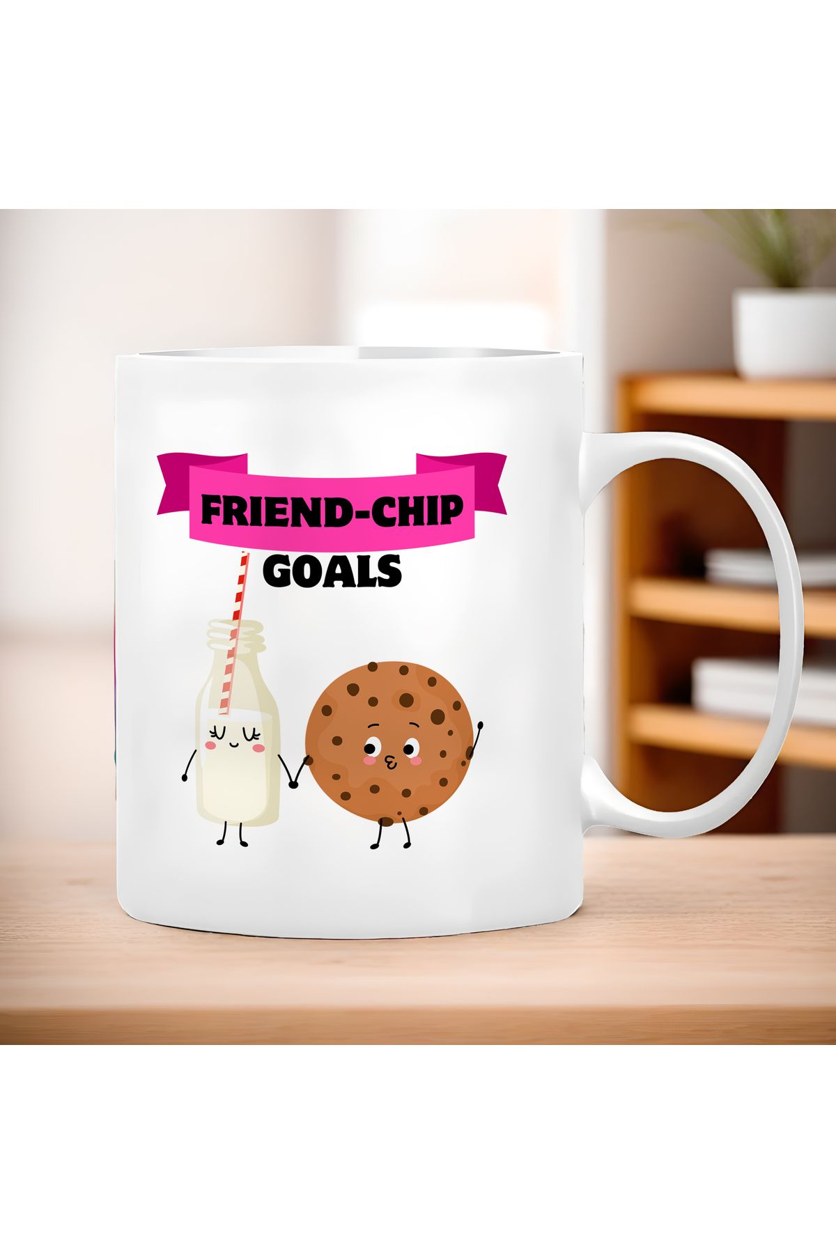 ESHAMPER-"Fri̇end-Chi̇p Goals" Patterned Large Size Mug (300 ml) - 1 Piece 4