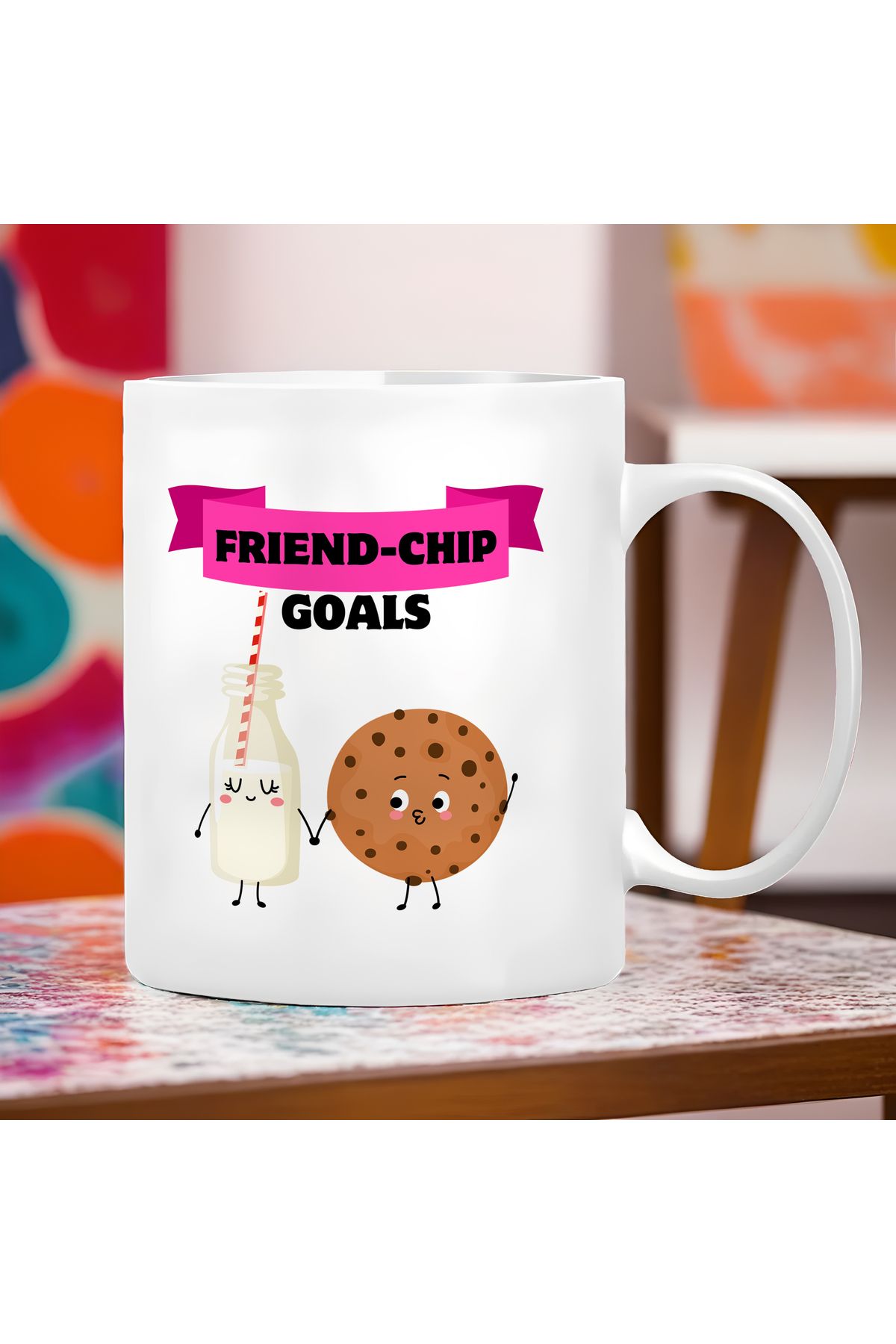 ESHAMPER-"Fri̇end-Chi̇p Goals" Patterned Large Size Mug (300 ml) - 1 Piece 3