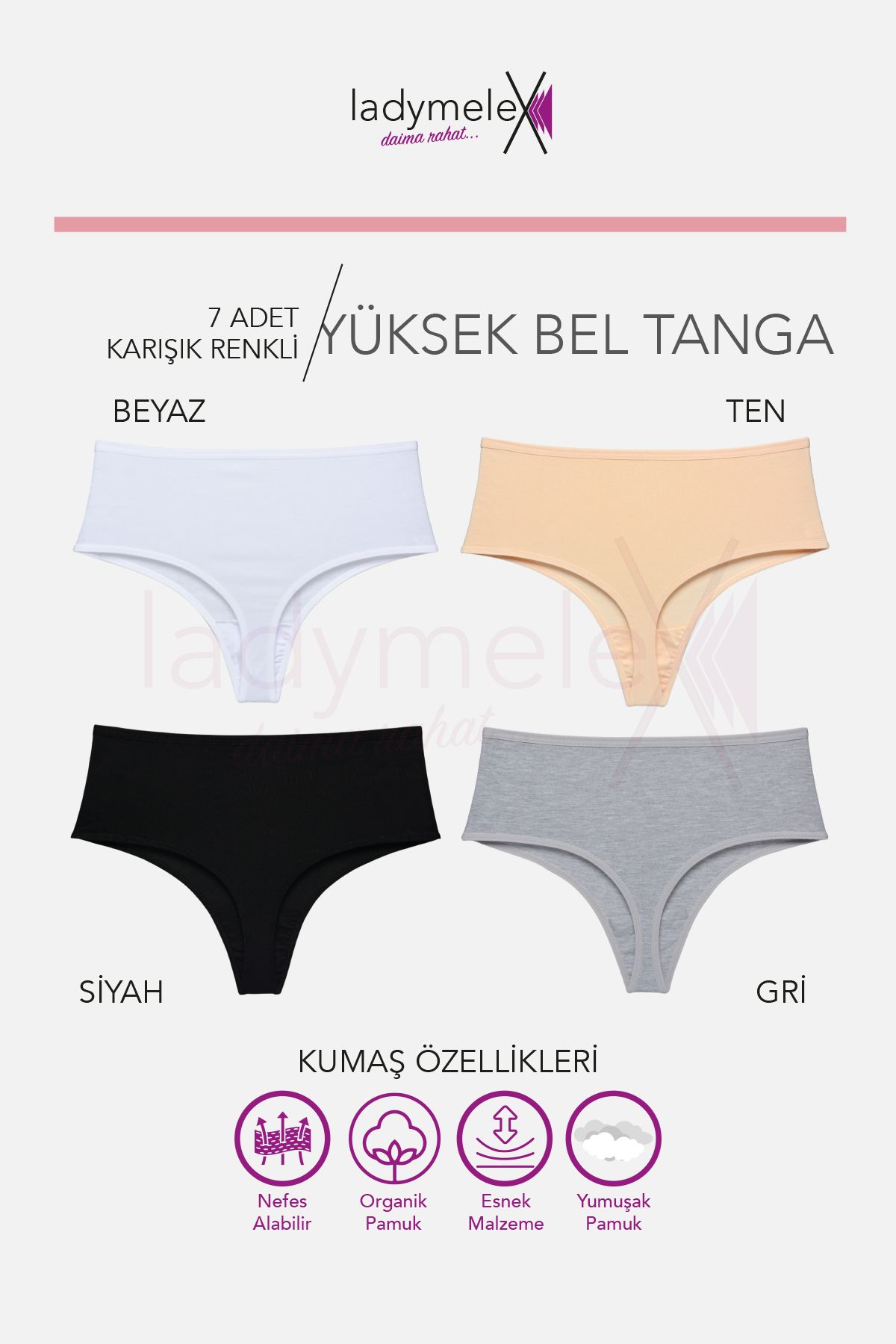 LadyMelex-Tanga de damă cu talie înaltă - pachet de 7 (M-L-XL) negru alb piele gri 2