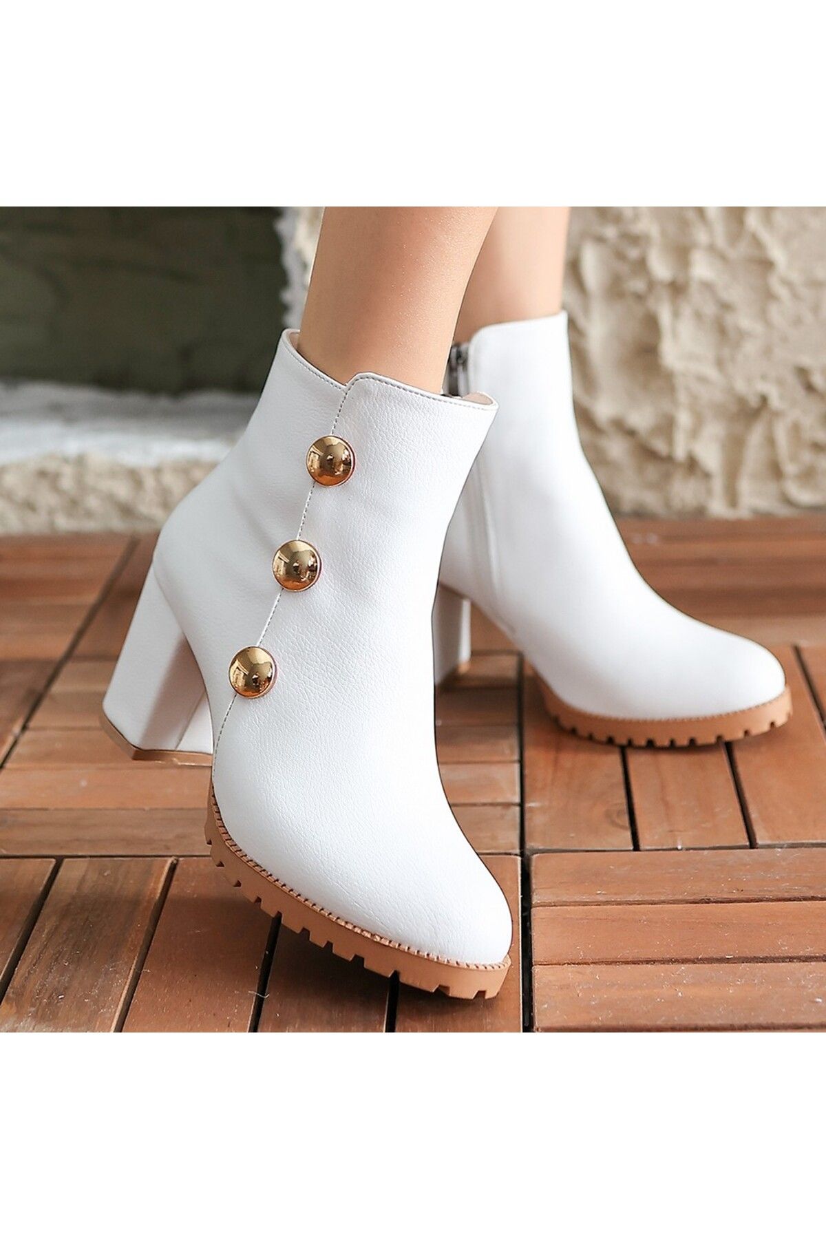 K&A-White Leather Heeled Boots 4