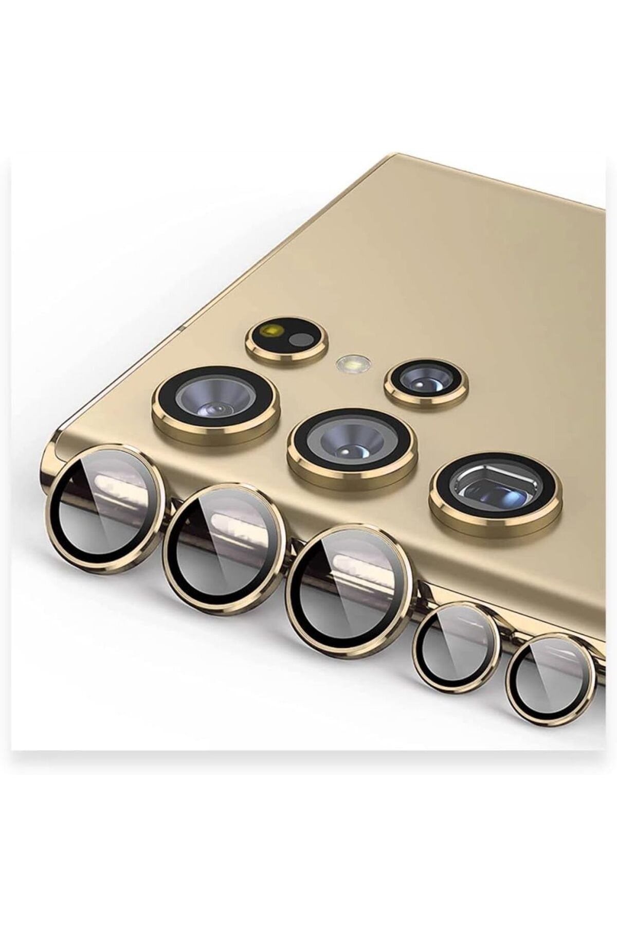 STOREMAX efshopx Galaxy S23 Ultra için Kamera Lens Koruyucuları Metal gold Renk Temperli Cam Çizilmez bağ