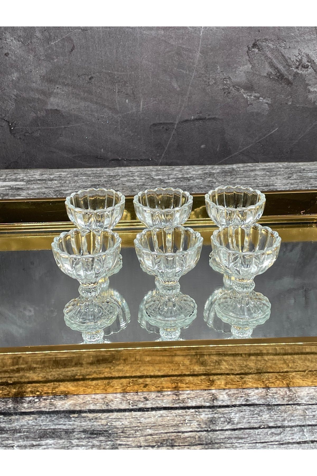 ORTAKÖY CENNETİ 6 Lı Ayaklı Mini Kristal Cam Lüks Lokumluk Kahve Yanı Sunumluk