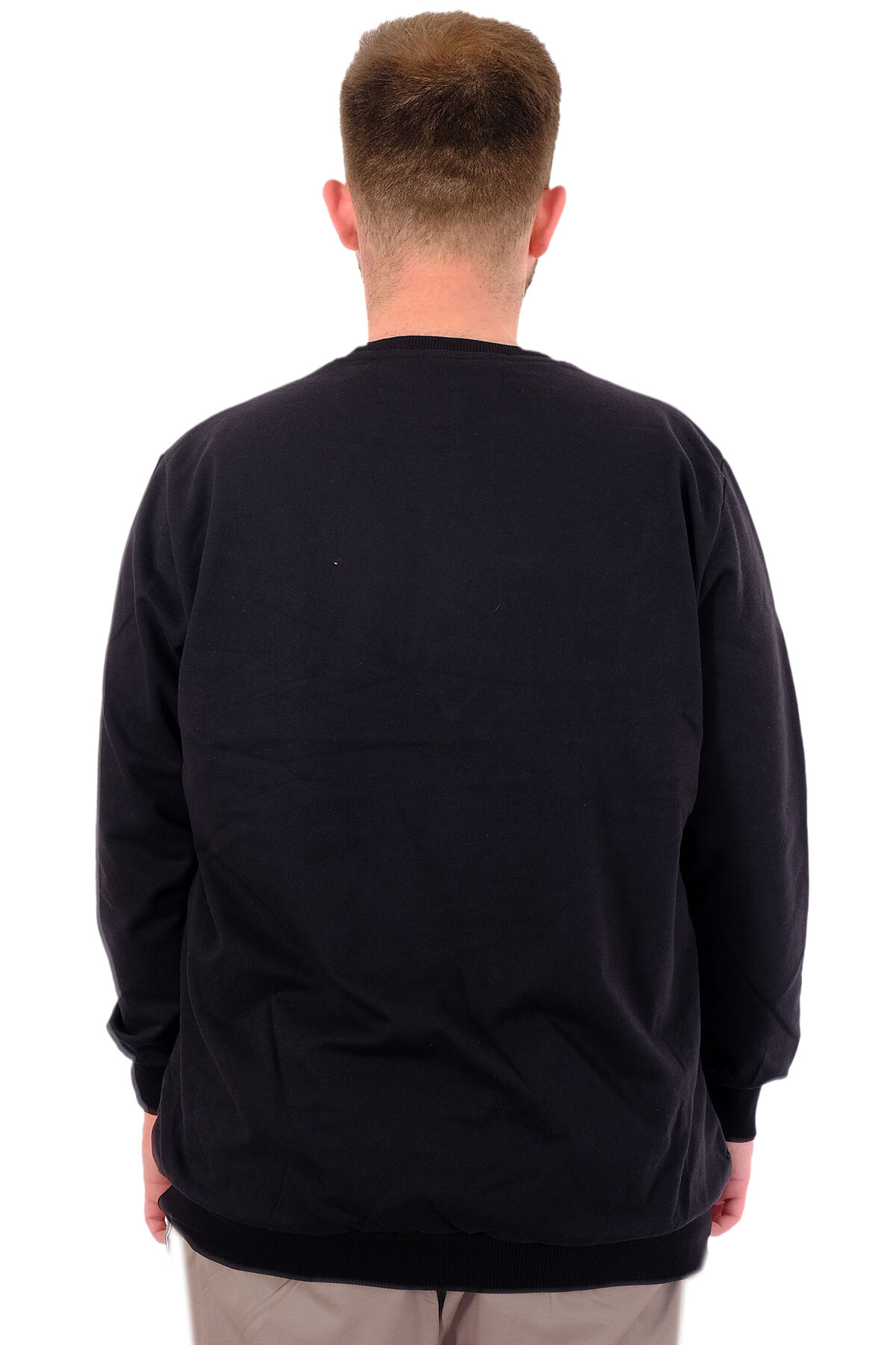 ModeXL Mode XL Büyük Beden Erkek Basic Sweatshirt Bisiklet Yaka Recycle B24529 Siyah görsel 4