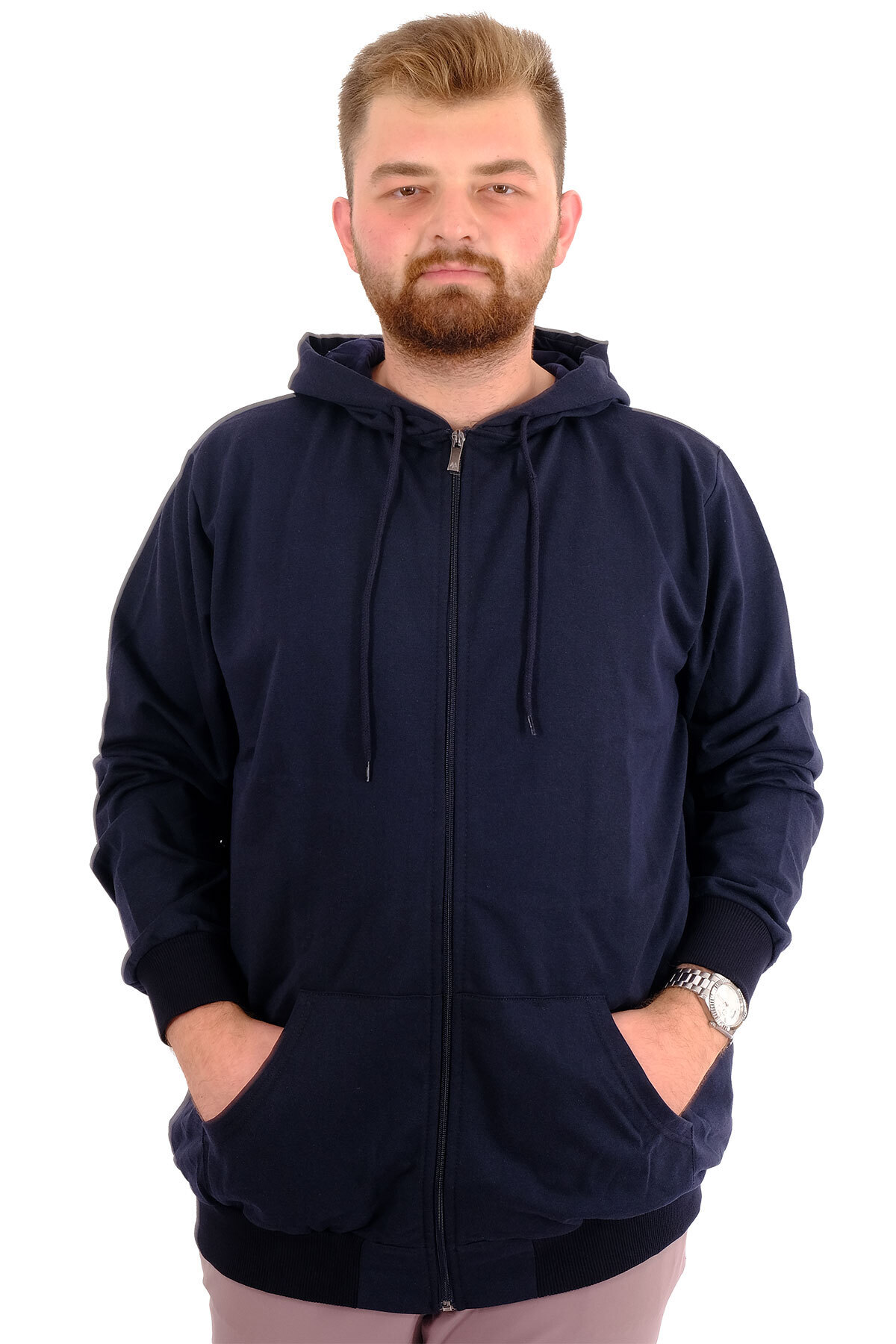 ModeXL Mode XL Büyük Beden Erkek Sweatshirt Kapüşonlu Fermuarlı Recycle B24547 Lacivert