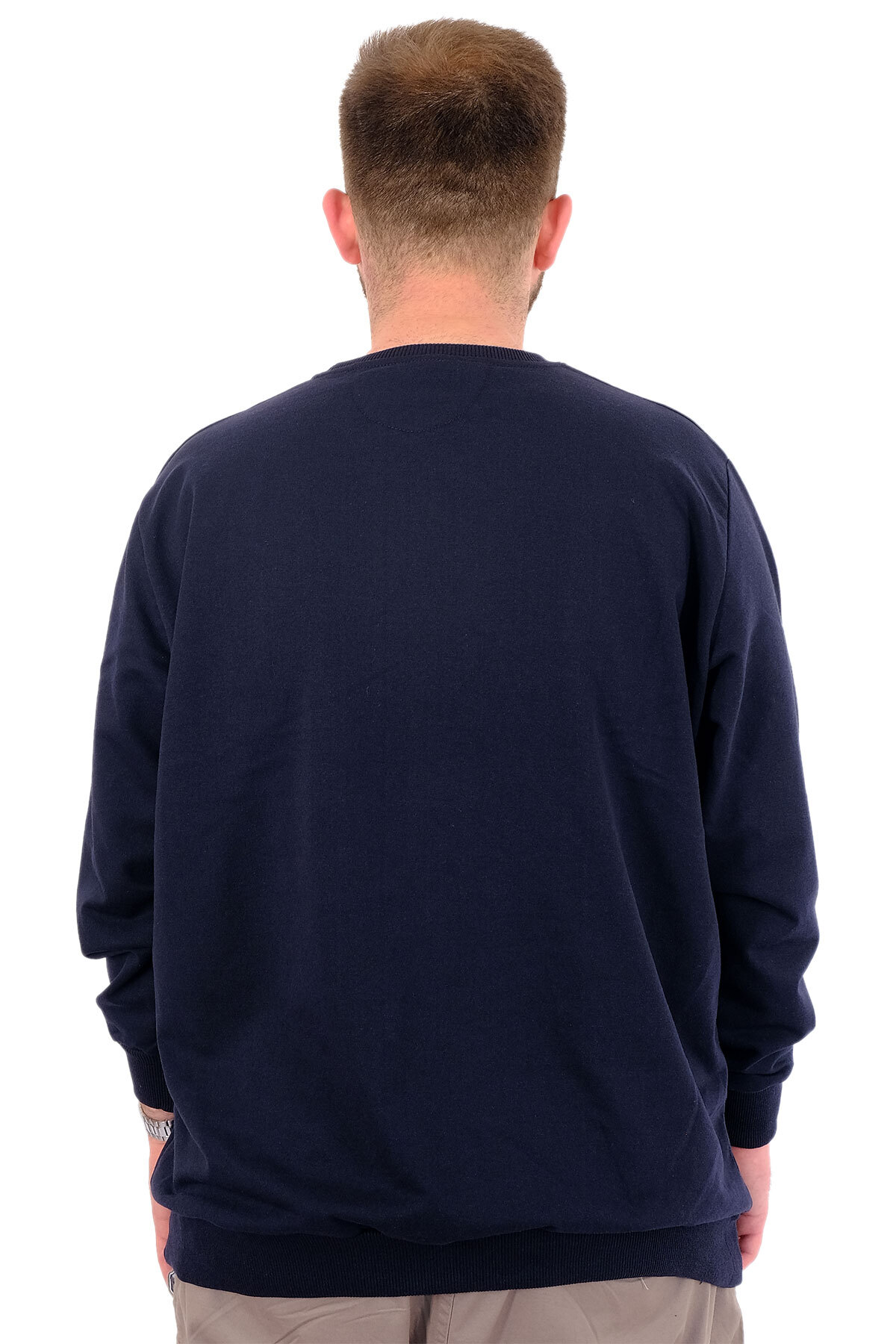 ModeXL Mode XL Büyük Beden Erkek Basic Sweatshirt Bisiklet Yaka Recycle B24529 Lacivert görsel 4
