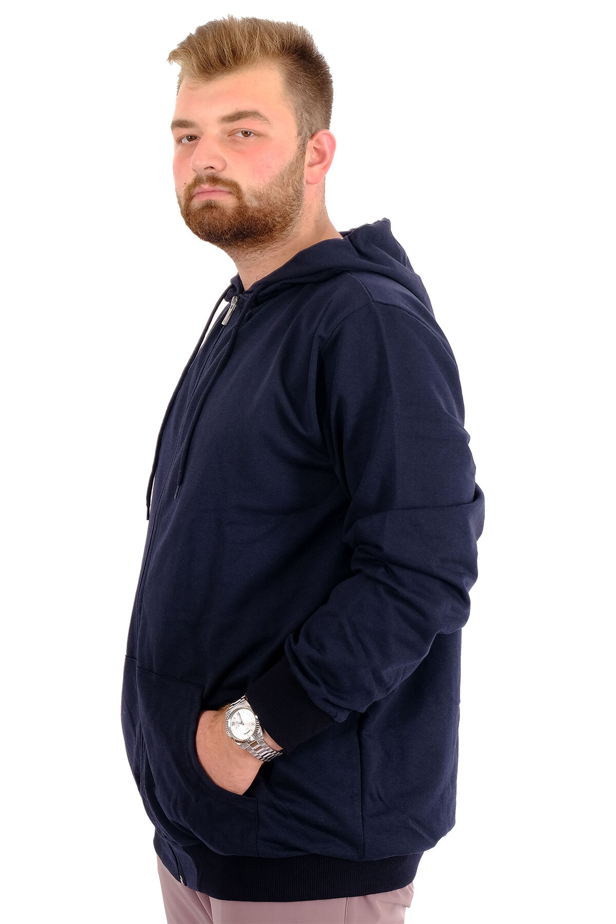 ModeXL Mode XL Büyük Beden Erkek Sweatshirt Kapüşonlu Fermuarlı Recycle B24547 Lacivert görsel 2