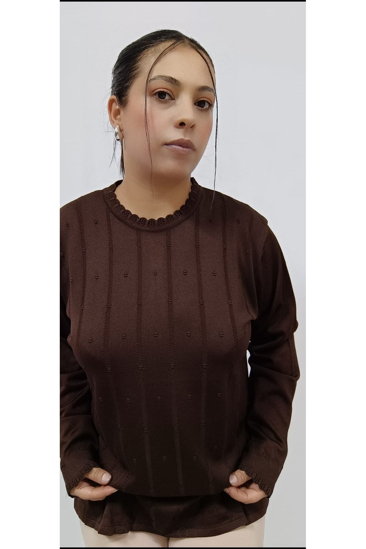 AKŞEN GİYİM-LARGE SIZE LONG SLEEVE THIN CORRATED FABRIC COOL STRING 70 CM SIZE COLLAR WITH LACE 1stQUALITY MOTHER BLUZ 6