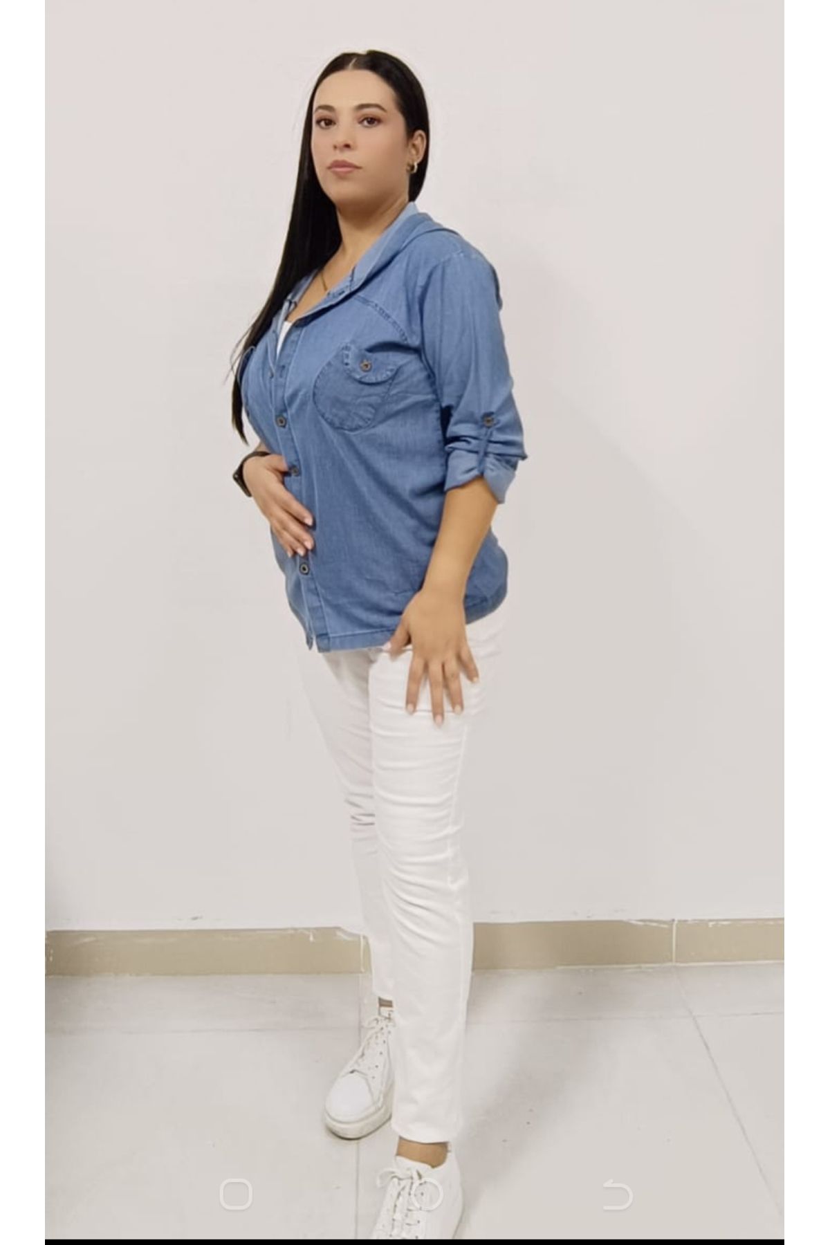 AKŞEN GİYİM-MĂRIME MARE ȚESĂ DE DENIM DE SUBȚIUNE DENIM MÂNECĂ PLIABLE CU MÂNECĂ CU DOUĂ BUZUETE JACKET DE JEAN Cămașă 3