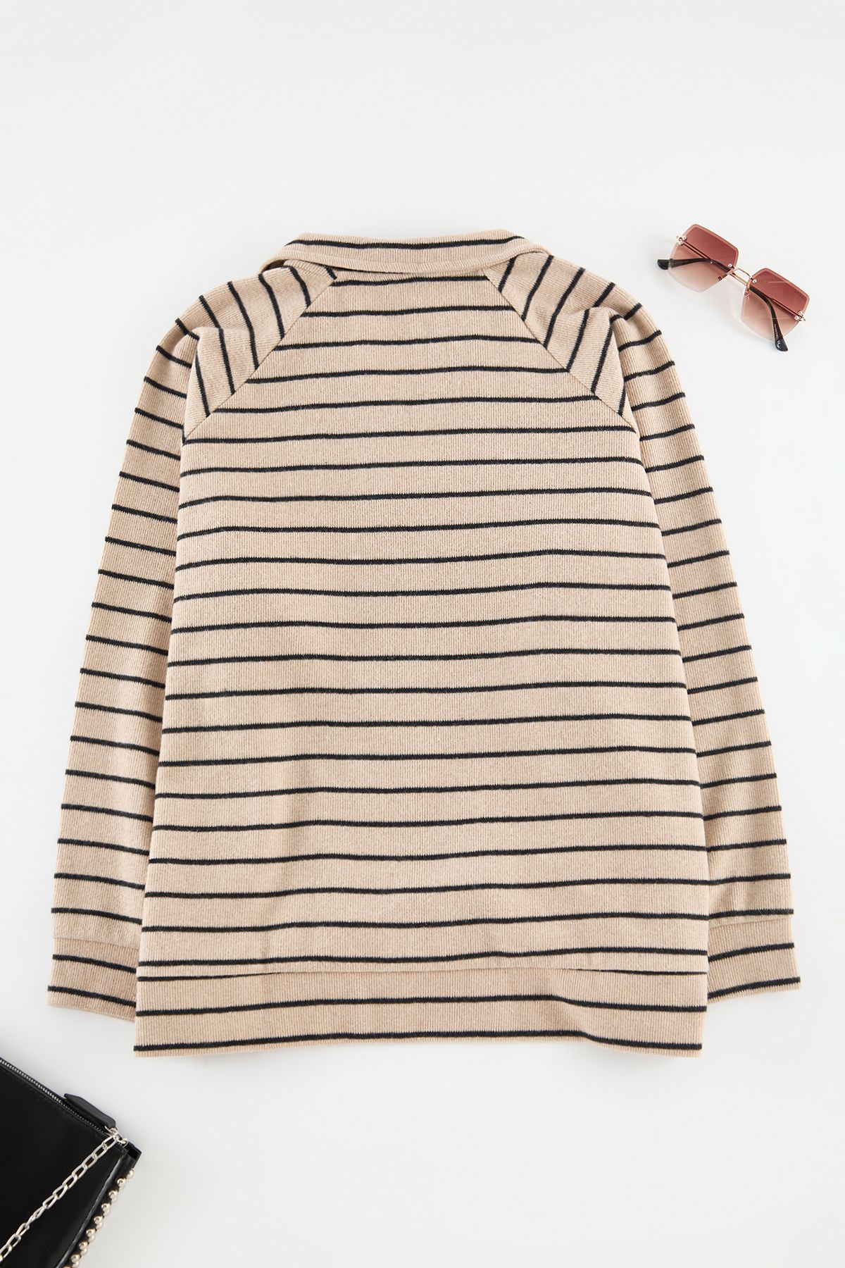 Trendyol Curve-Béžová proužkovaná oversize mikina Thessaloniki Polo velká velikost - Tbbaw25Ao00043 3