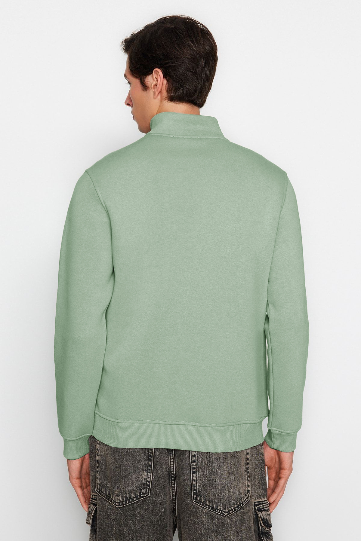 Trendyolmilla  Mint Regular/Normal Kesim Dik Yaka Fermuarlı Pamuklu Basic İçi Polarlı Sweatshirt TMNAW24SW00041 - Görsel 5
