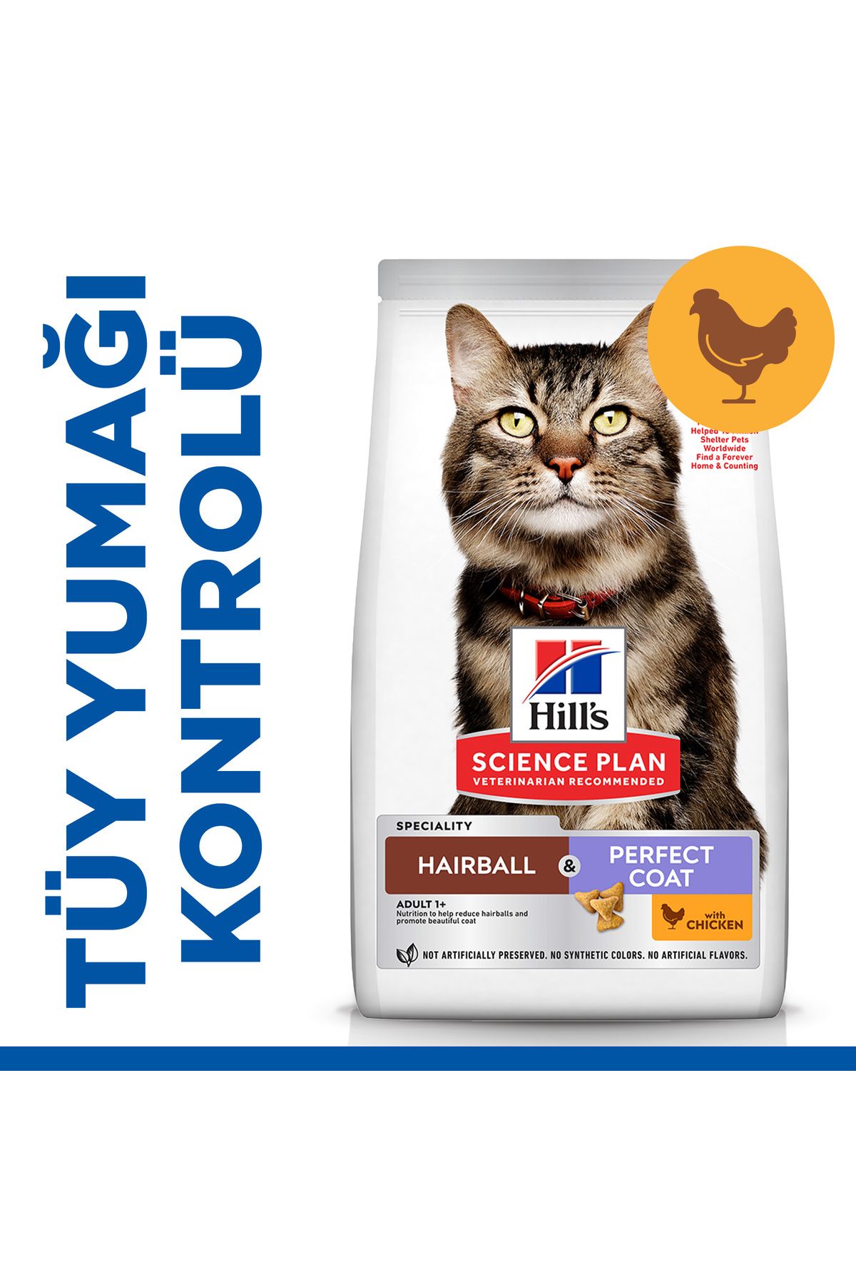 SCIENCE PLAN Tüy Yumağı Önleyici Mükemmel Tüyler için Tavuklu Yetişkin Kedi Maması 1,5 Kg