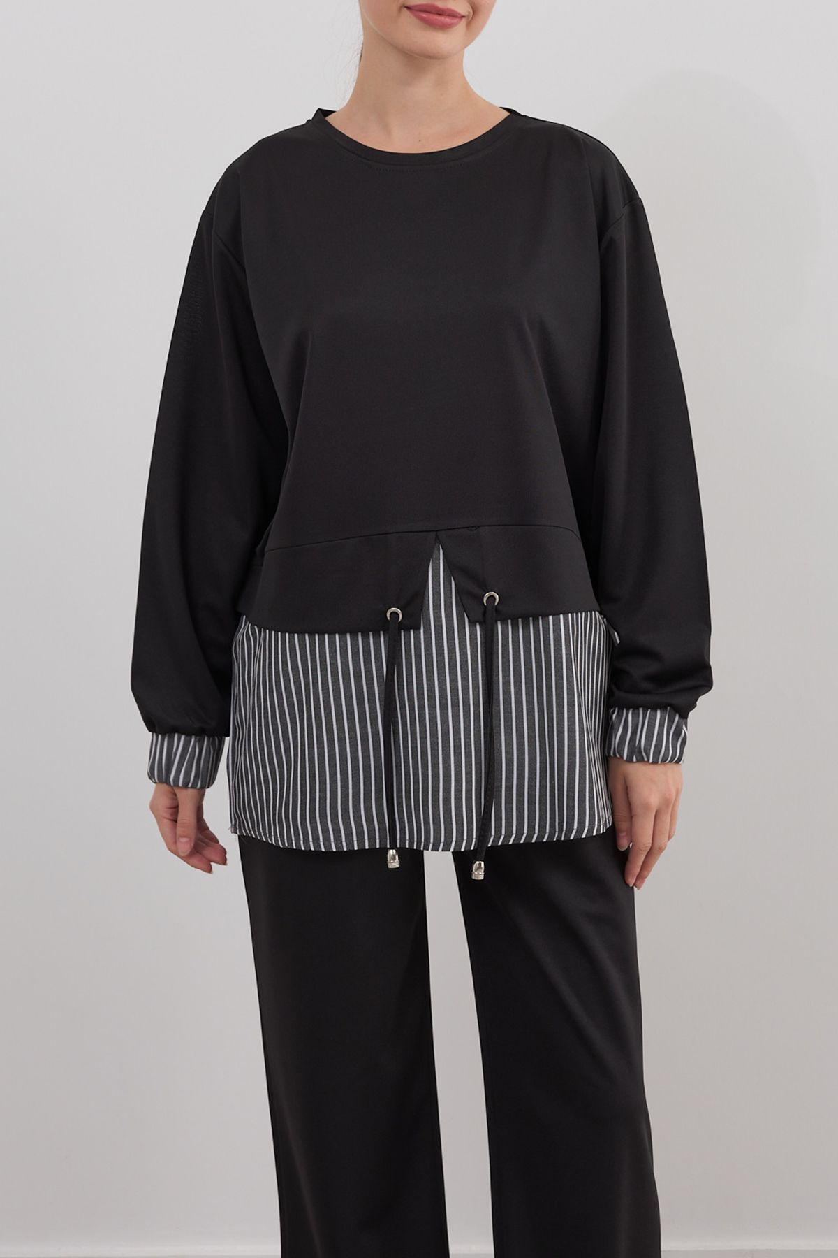 Edit by Trendyol-Black Striped Color Block Knitted Top and Bottom Set Tedaw25Us00031 2