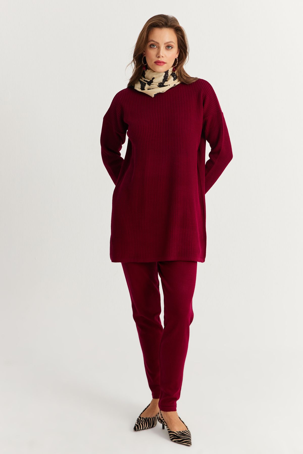 Cool & Modest-Dámská sada pleteniny Claret Red - spodní a horní sada Mnuv9 3