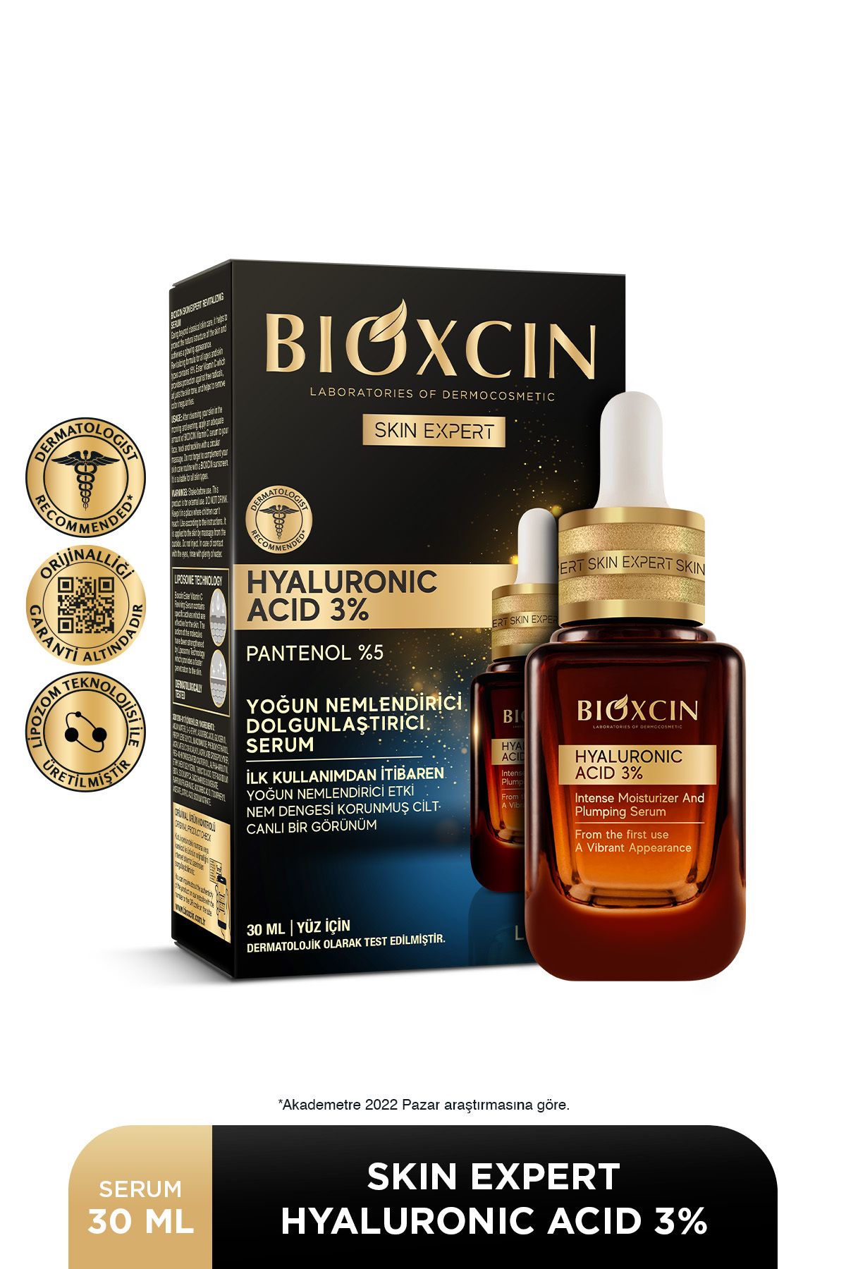 هیالورونیک اسید 3% 30 میلی لیتر سرم مرطوب کننده فشرده - پانتنول (ویتامین B5) Bioxcin