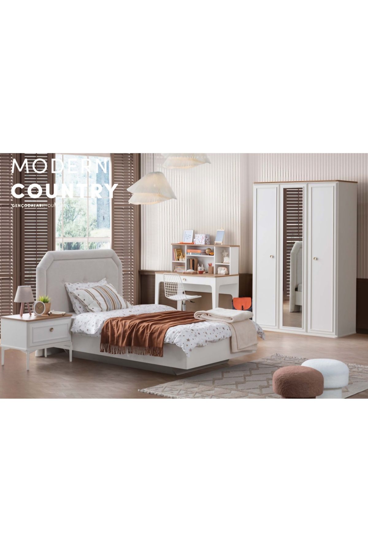 CASA SOFT Modern Country Beyaz Genç Yatak Odası