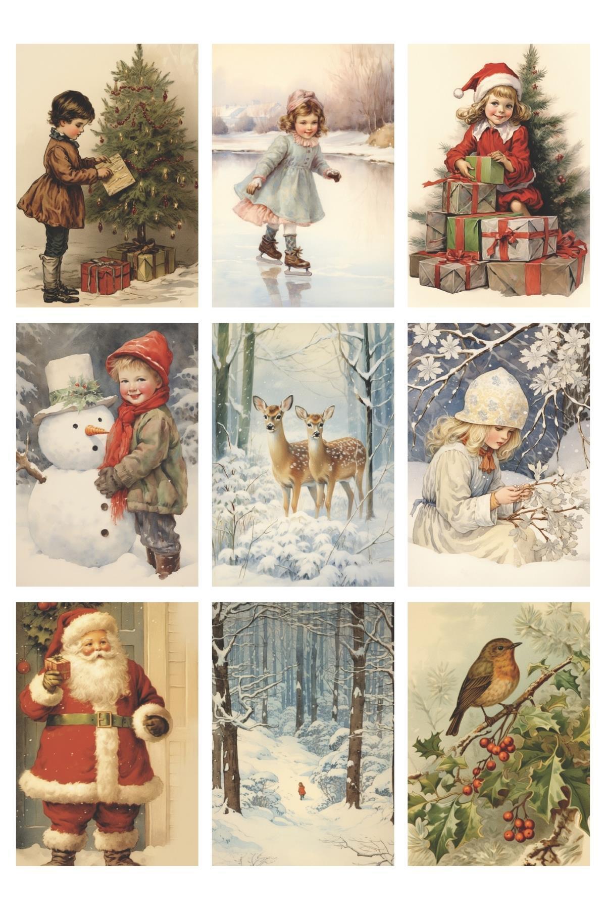 Anime Marketi Yılbaşı Temalı Nostaljik 9'lu Kartpostal Fotokart Serisi Model 10