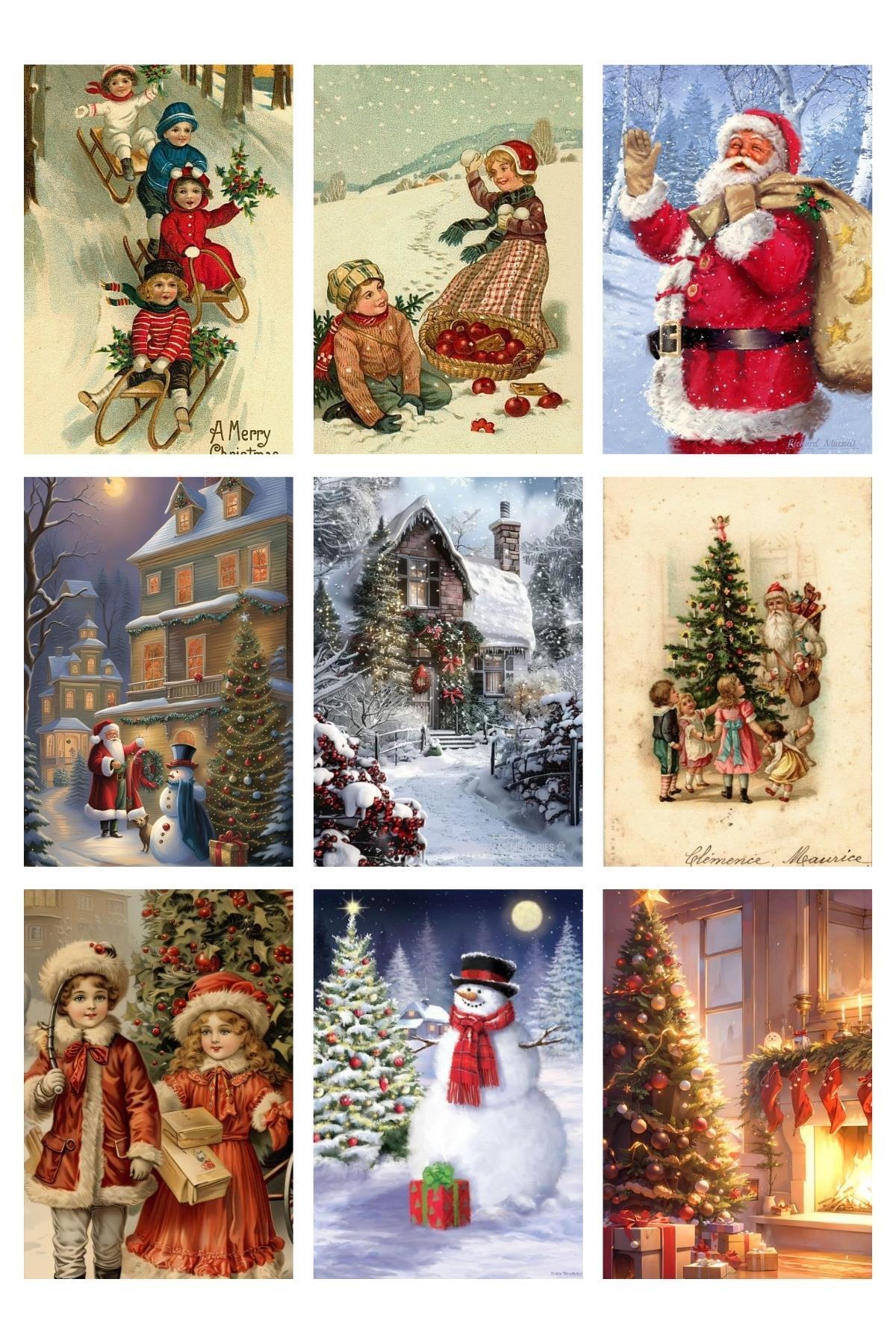 Anime Marketi Yılbaşı Temalı Nostaljik 9'lu Kartpostal Fotokart Serisi Model 1