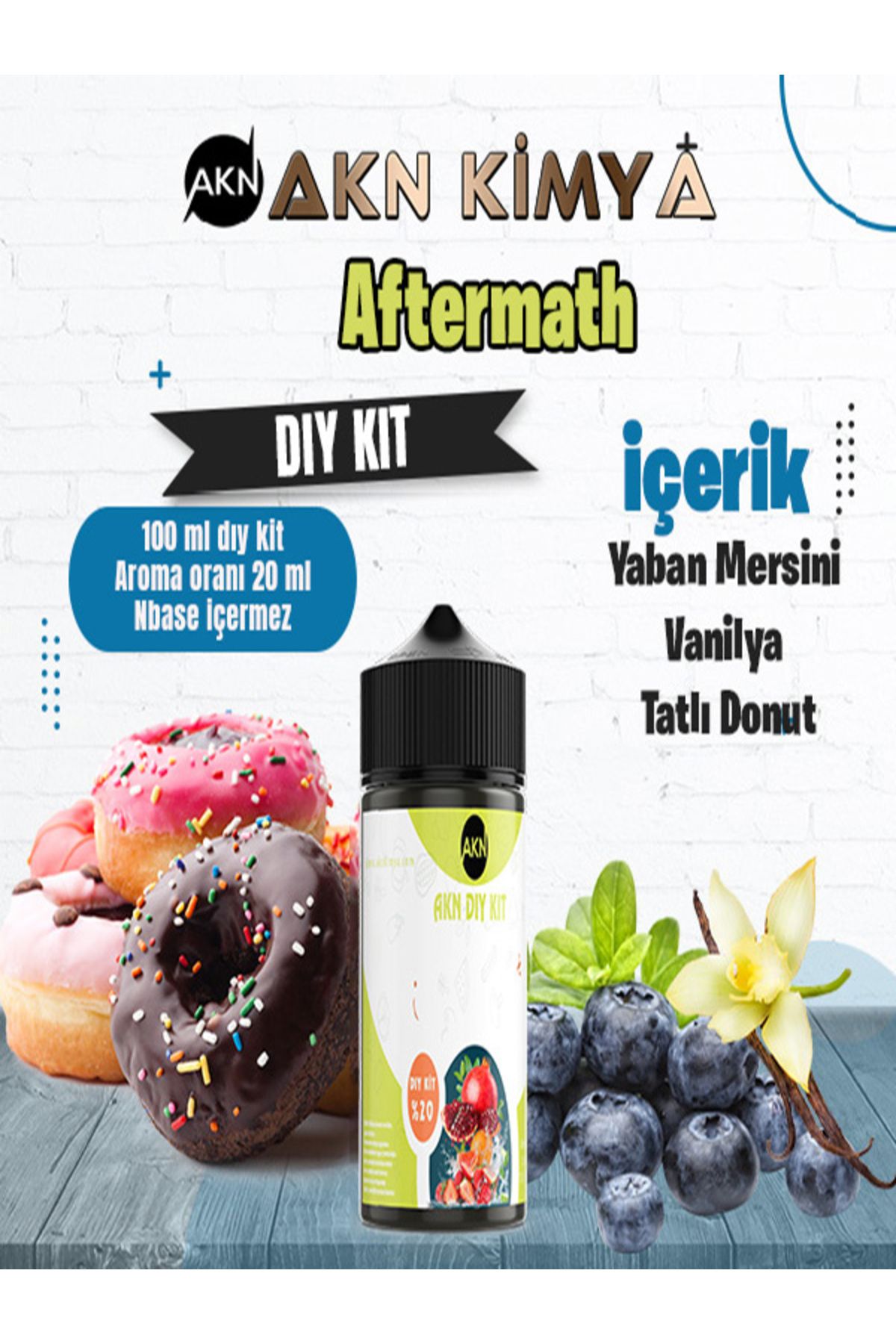 akn kimya Aftermath Dıy Kit Aroma Yabanmersini Tatlı Donut Gıda Aroması 100 ml (Yüzde 20 oranda aroma içerir