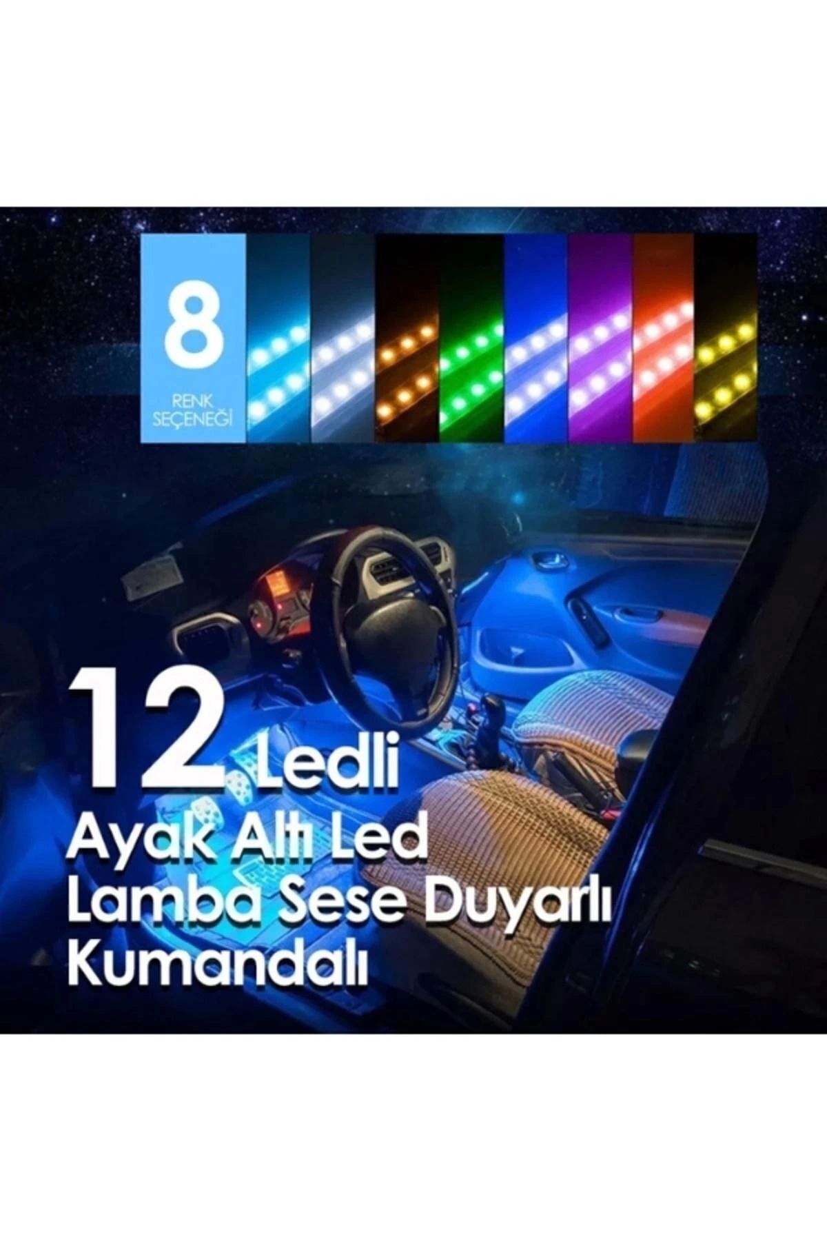 Unichrome Ayak Altı Led 12 Ledli Lamba Sese Duyarlı Led Müziğe Duyarlı 48 Led