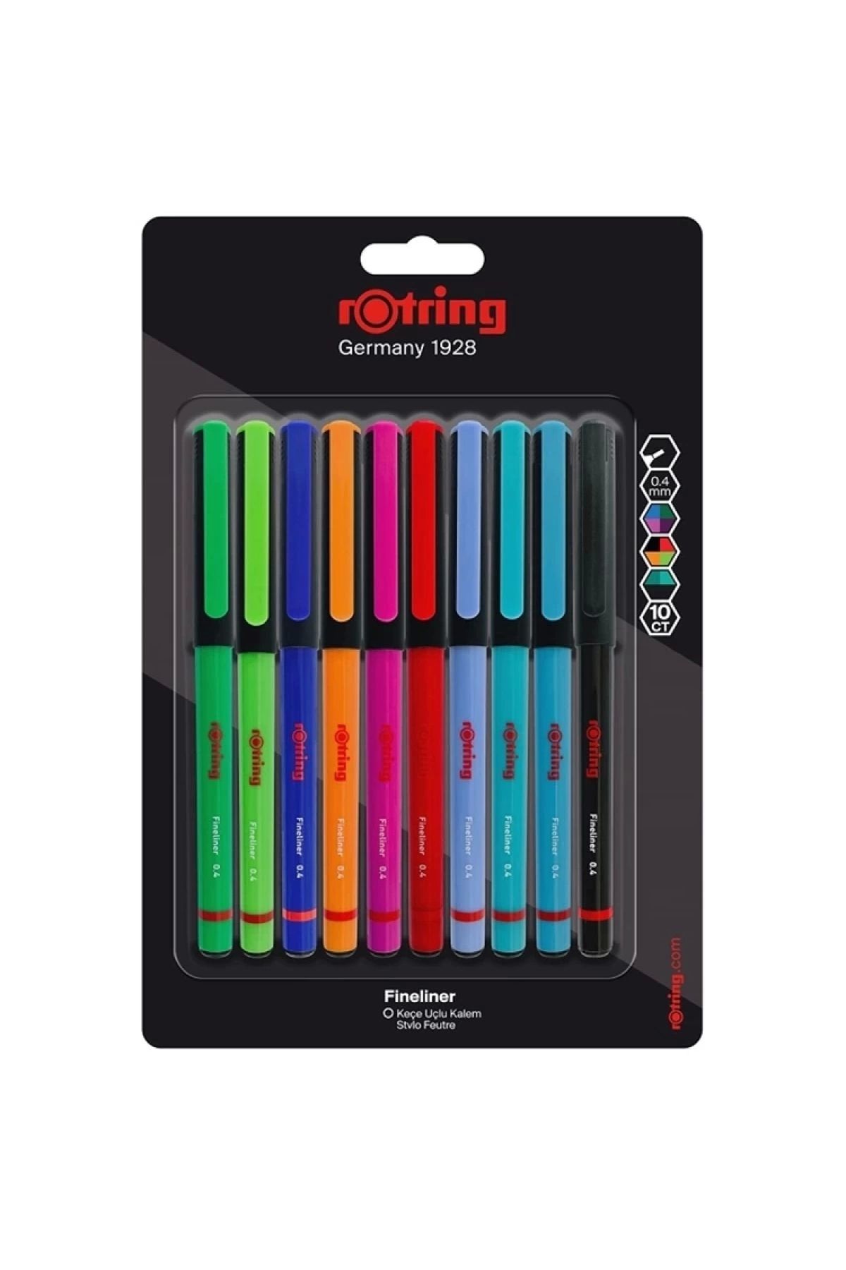 Rotring 2166220 Fınelıner Keçe Uçlu Kalem 0.4mm Canlı Renkler 10 Lu Blıster