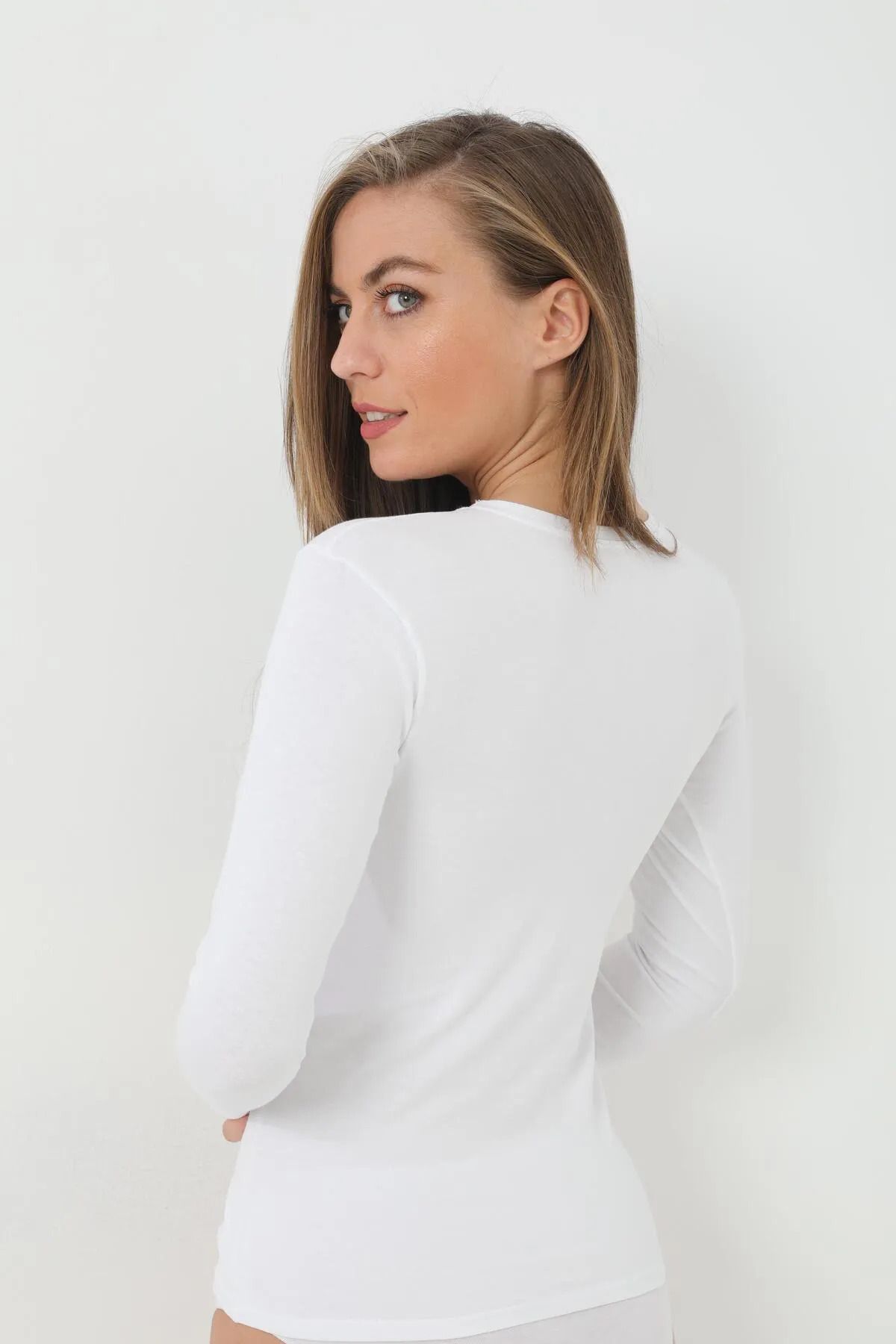 nettofit-Pack of 2 Women's White Long Sleeve T-Shirt Body 100% Organic Combed Cotton Rib 3343 6