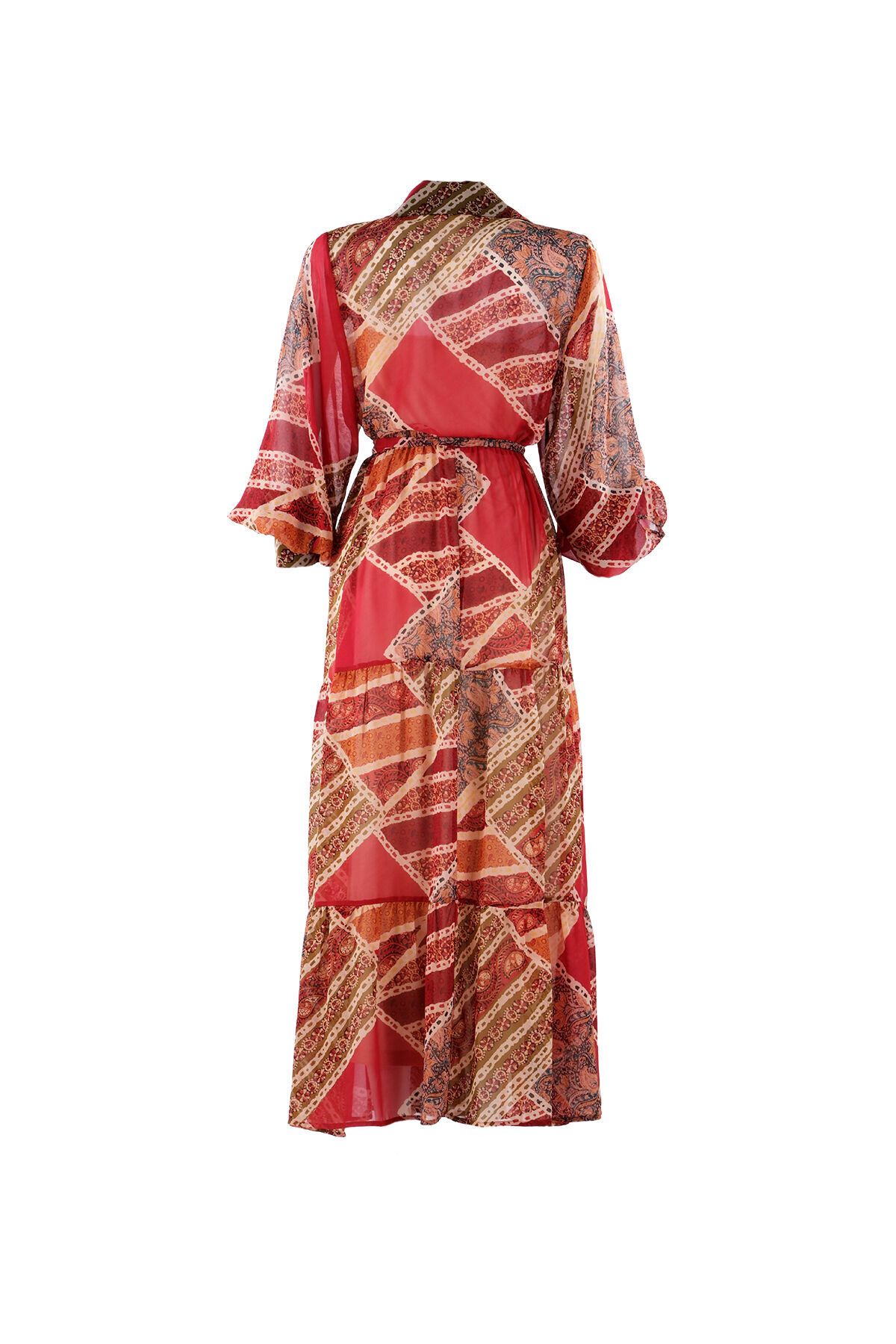 Pilea-My Elina Patch Print Front Button Belted Chiffon Dress 2