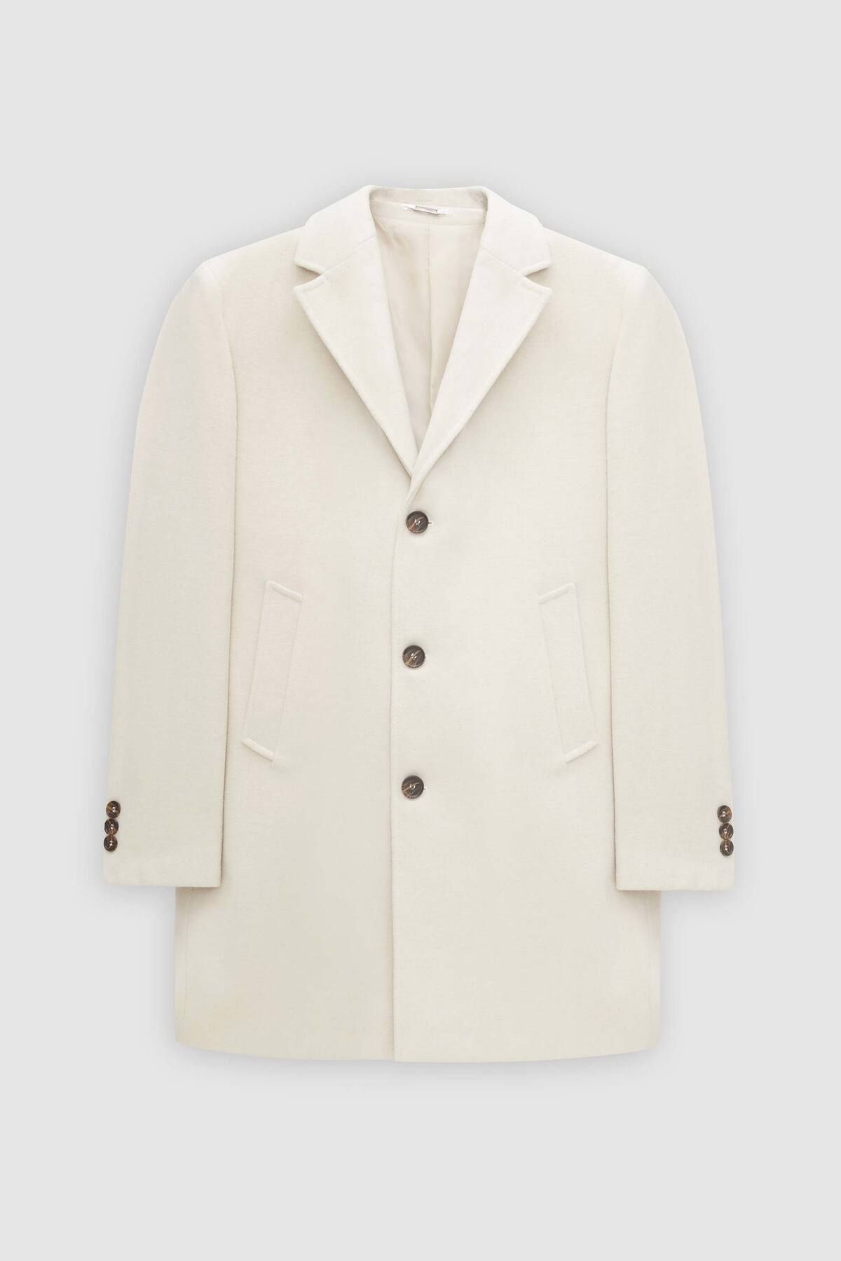 D'S Damat-Ds Damat Regular Fit Ecru Mono Guler Stamp Coat 5