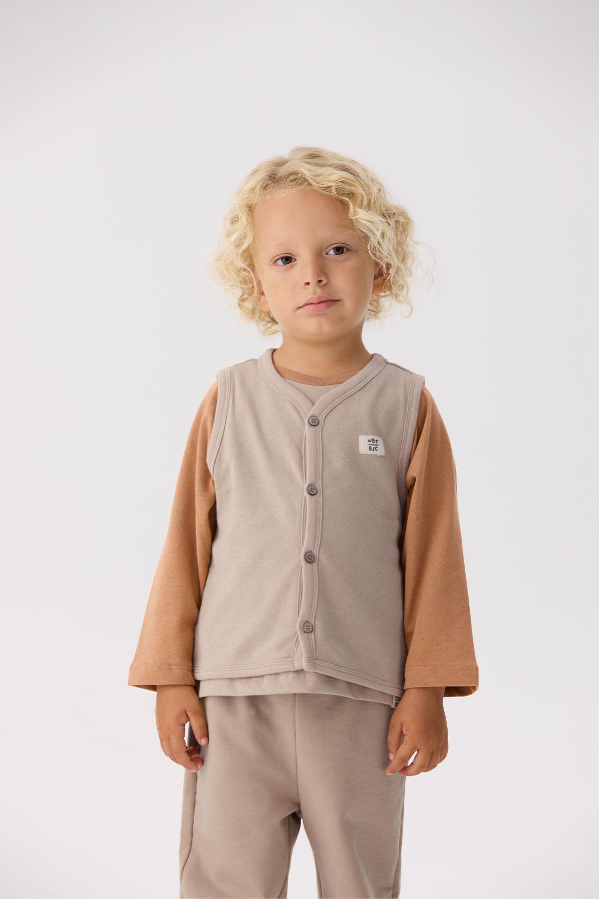 Nebbati Basic BG Store Erkek Bebek Bej Yelek fotoğrafı 2 (önizleme)