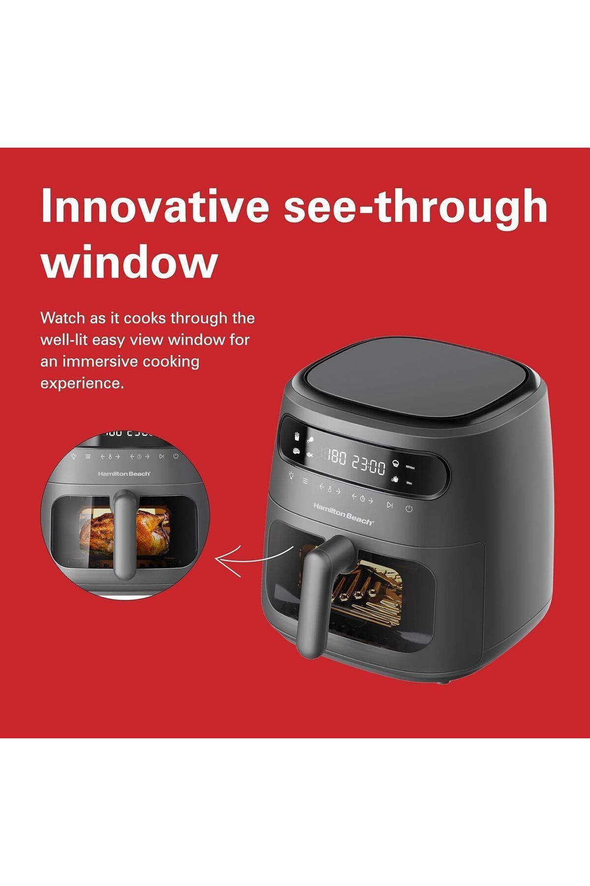 Hamilton Beach-Digital Air Fryer View 8L, Large Viewing Window, 8 Presets w/ Dehydrate & Defrost, 1750W, Matte Grey 4