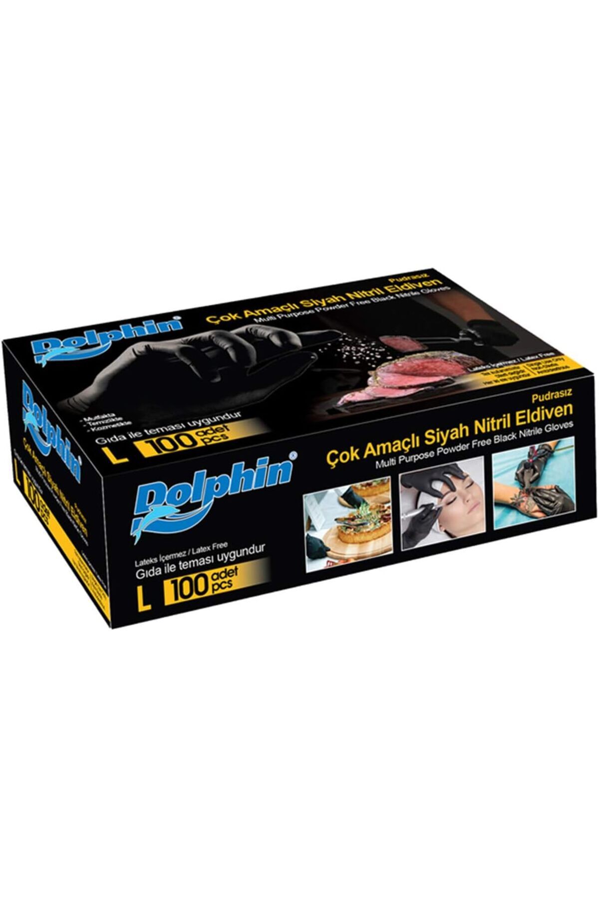 Genel Markalar At Market Dolphin Çok Amaçlı Siyah Nitril Eldiven (L) 100'lü (Gıdaya Uygun) rnva 1