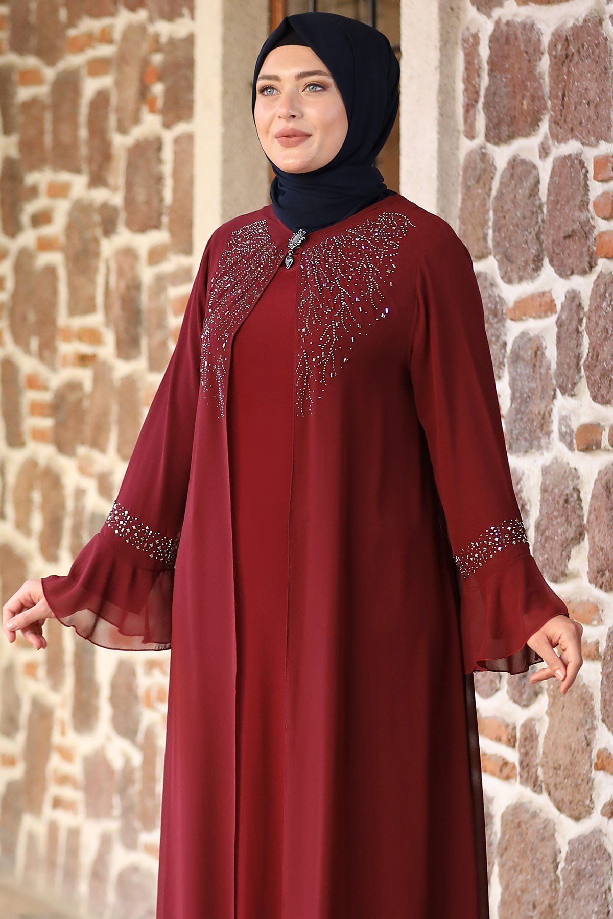 Amine Hüma-Neşe Evening Dress Claret Red 2