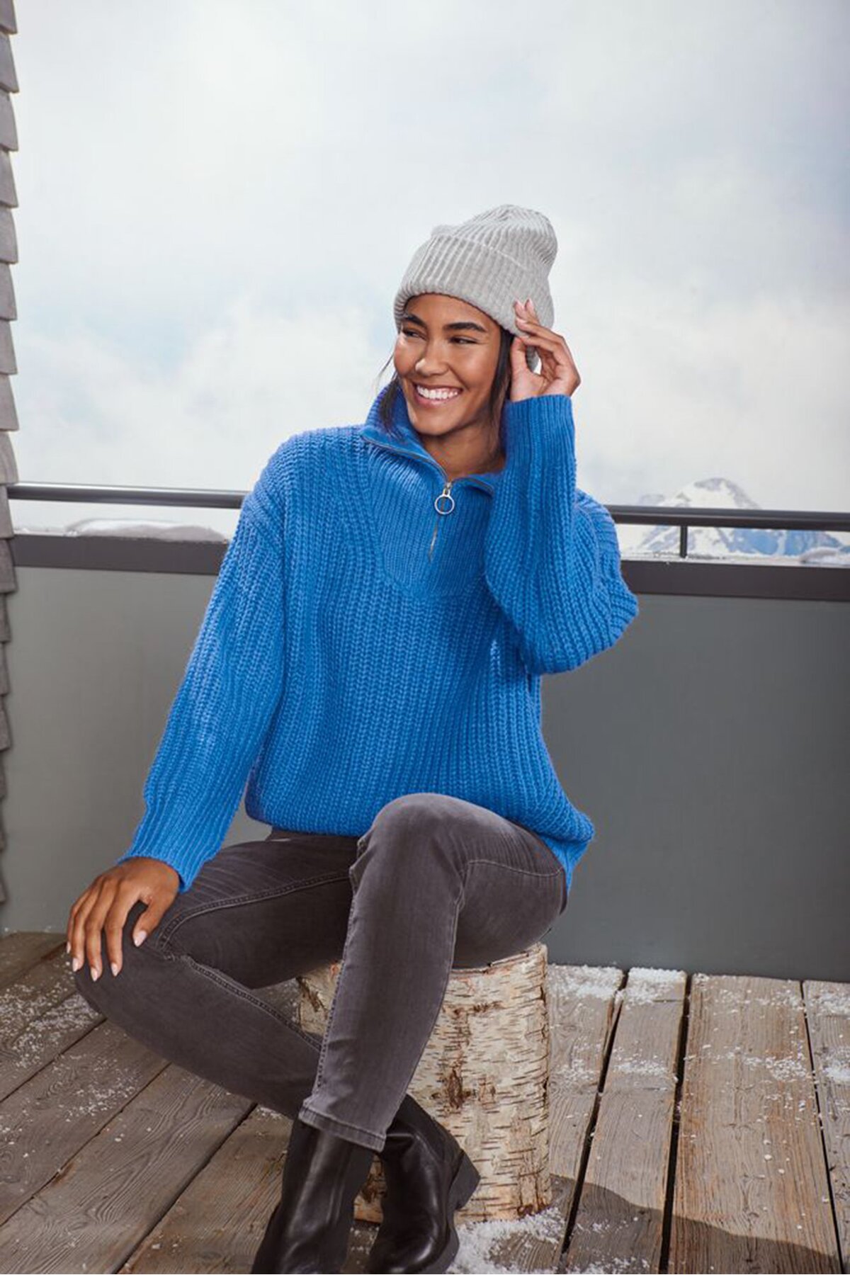Tchibo Women Mock Neck Knitted Sweater, Blue - Trendyol