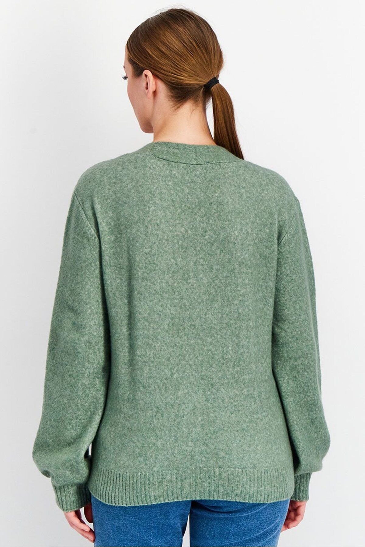 Tchibo-Women V-neck Long Sleeves Knit Cardigan, Sage Green 4