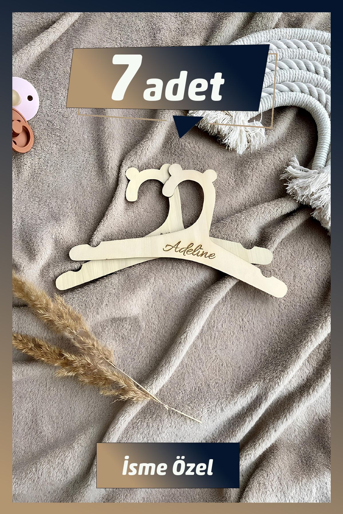 Aoz atölye İsme Özel Ahşap Mdf Çocuk Ve Bebek Askısı 7 Adet Askılık Bebek Askılığı