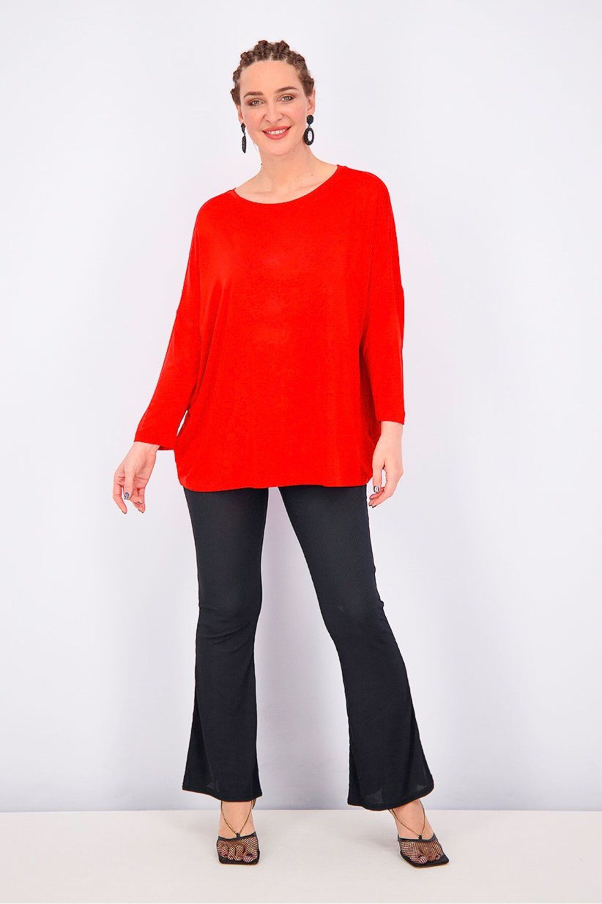 Tchibo-Women Oversize Round Neck Long Sleeve Blouse, Rusty Red 3