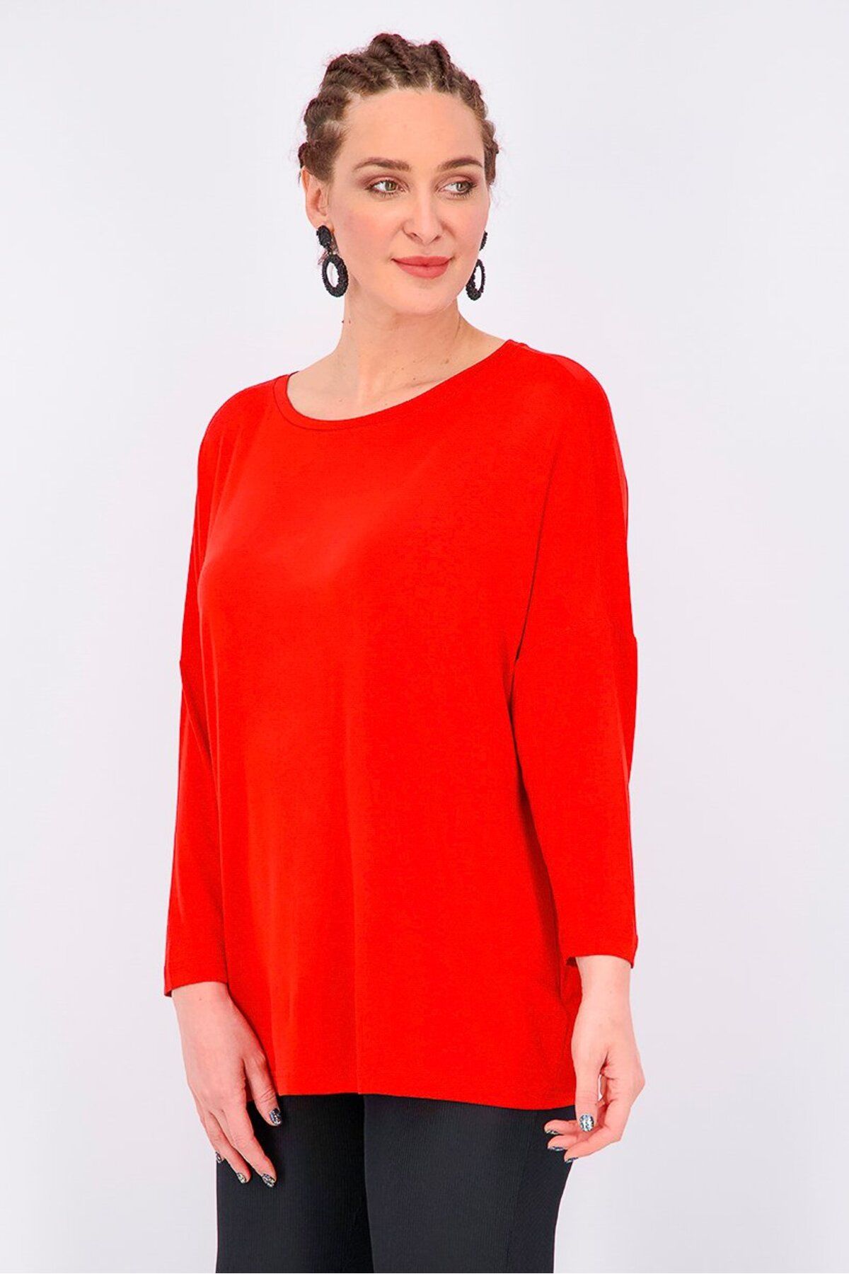 Tchibo-Women Oversize Round Neck Long Sleeve Blouse, Rusty Red 2