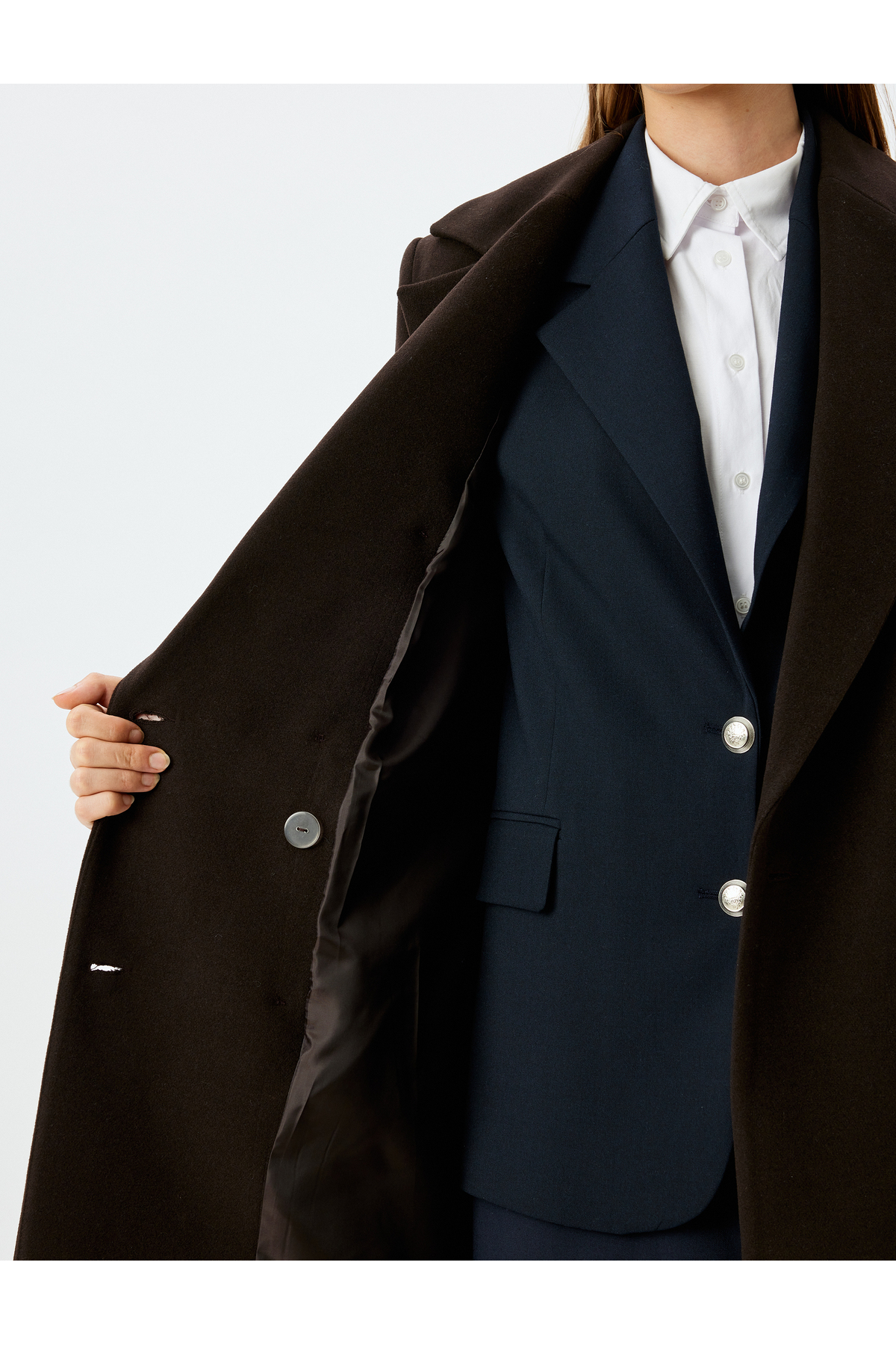 Koton  Cepli Düğmeli Kruvaze Ekstra Uzun Kaban - Görsel 6