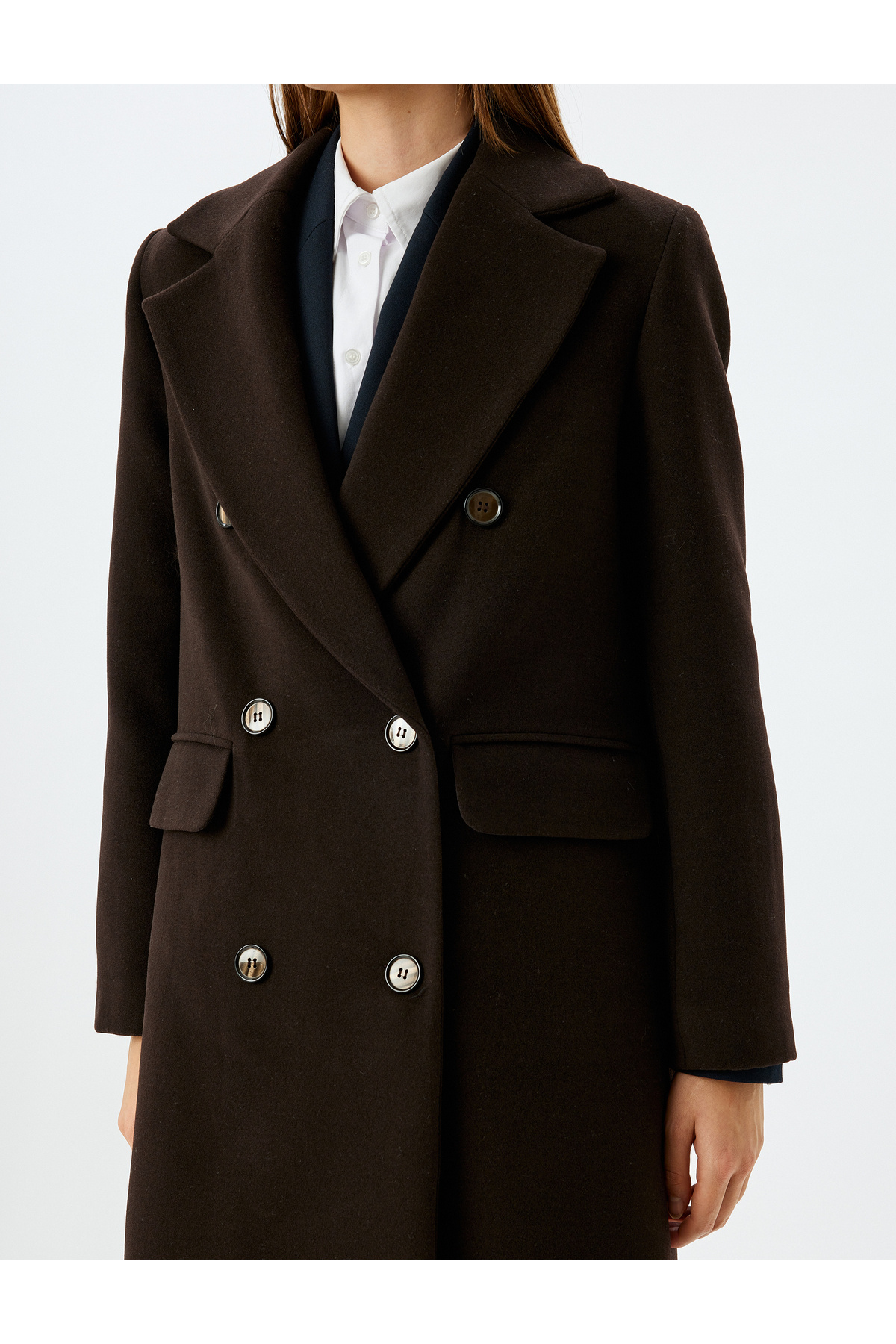 Koton  Cepli Düğmeli Kruvaze Ekstra Uzun Kaban - Görsel 5