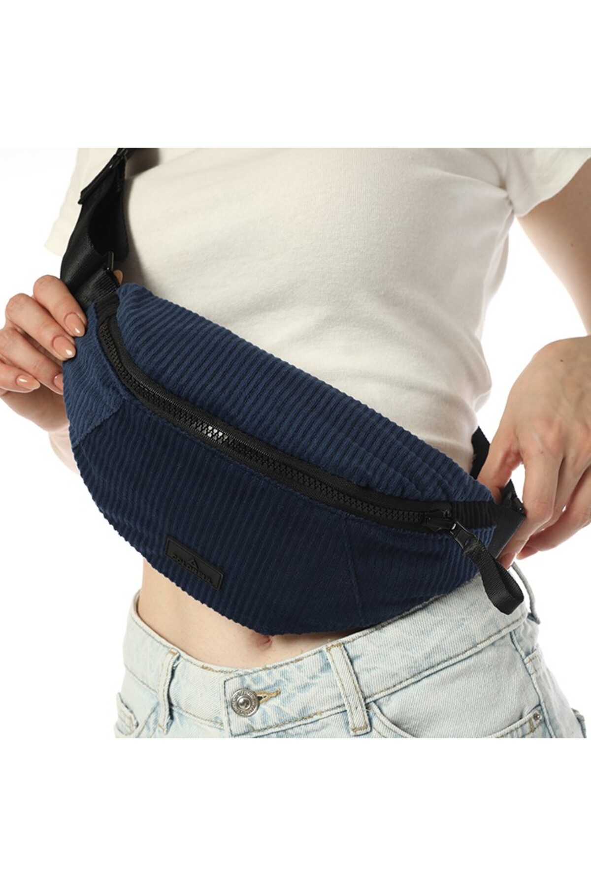 Colorful  Stello Çift Taraflı Bel Omuz Çantası Kadife-Lacivert - Görsel 4