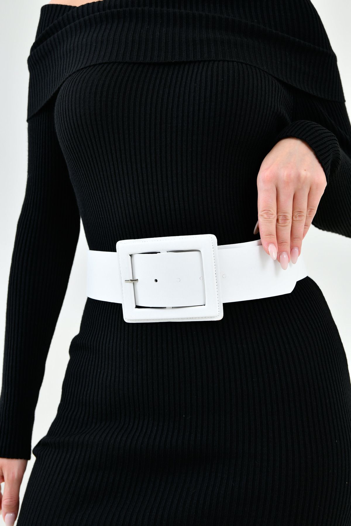 lovebox-White Faux Leather Women's Belt - Stylish Design, Buckle, Wide Band Clothing Accessory 15525 5